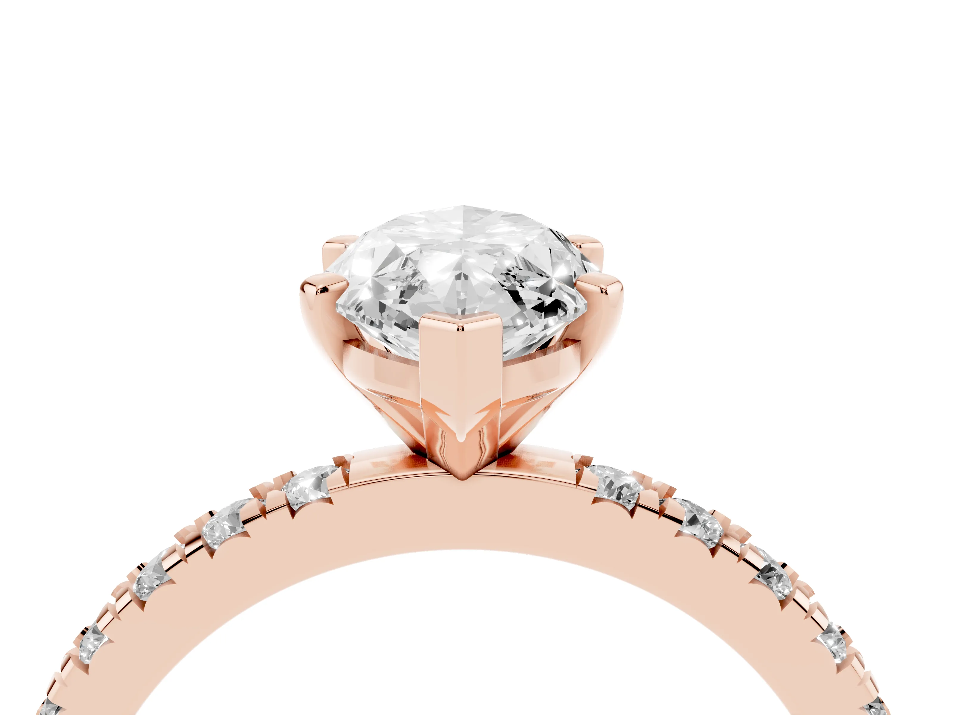 Marquise Cut Diamond Pavé Band Solitaire Set in Rose gold with Prong Setting