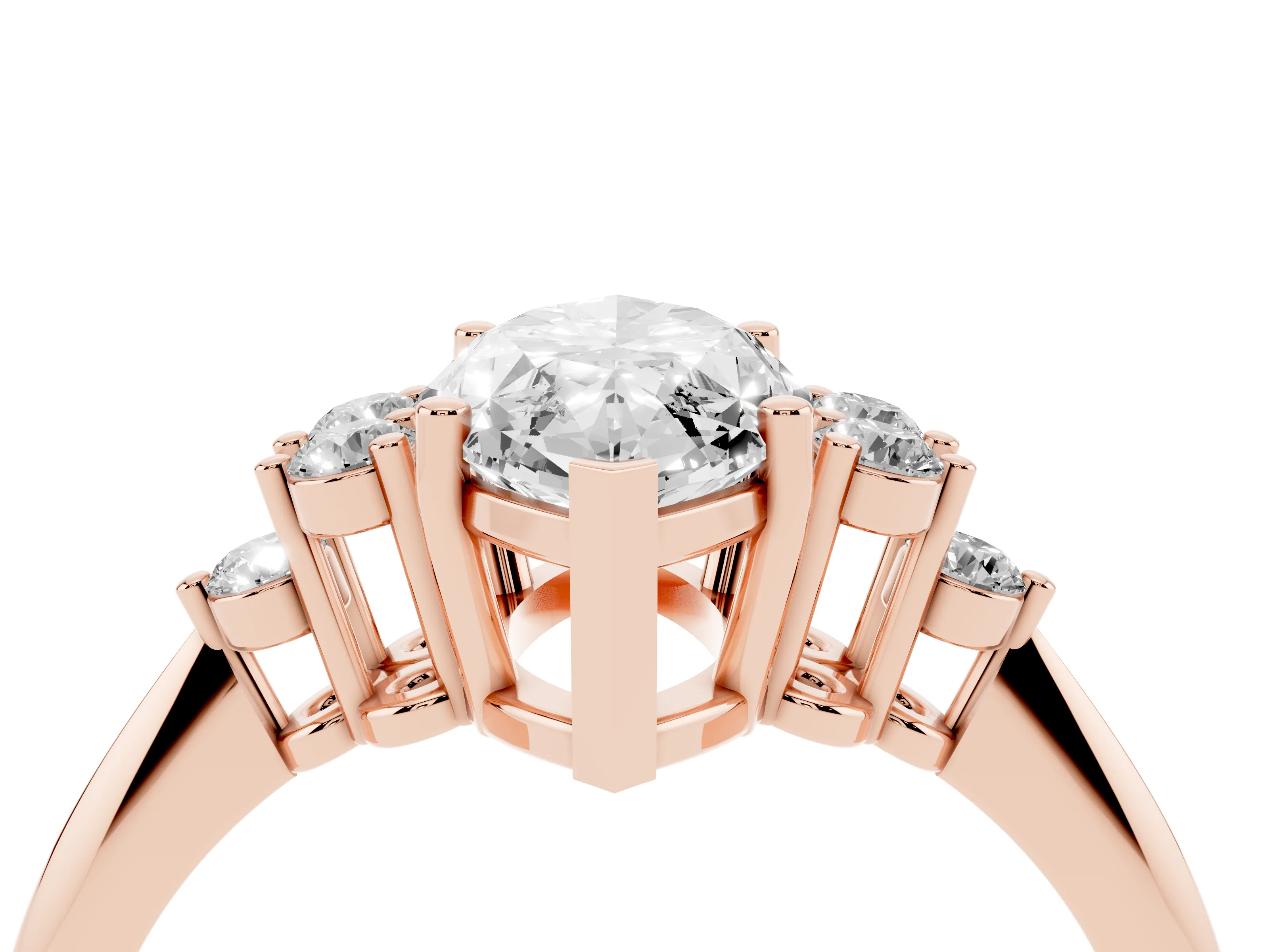 Marquise Cut Diamond Cluster Ring Set in Rose gold with Plain Band and Prong Setting