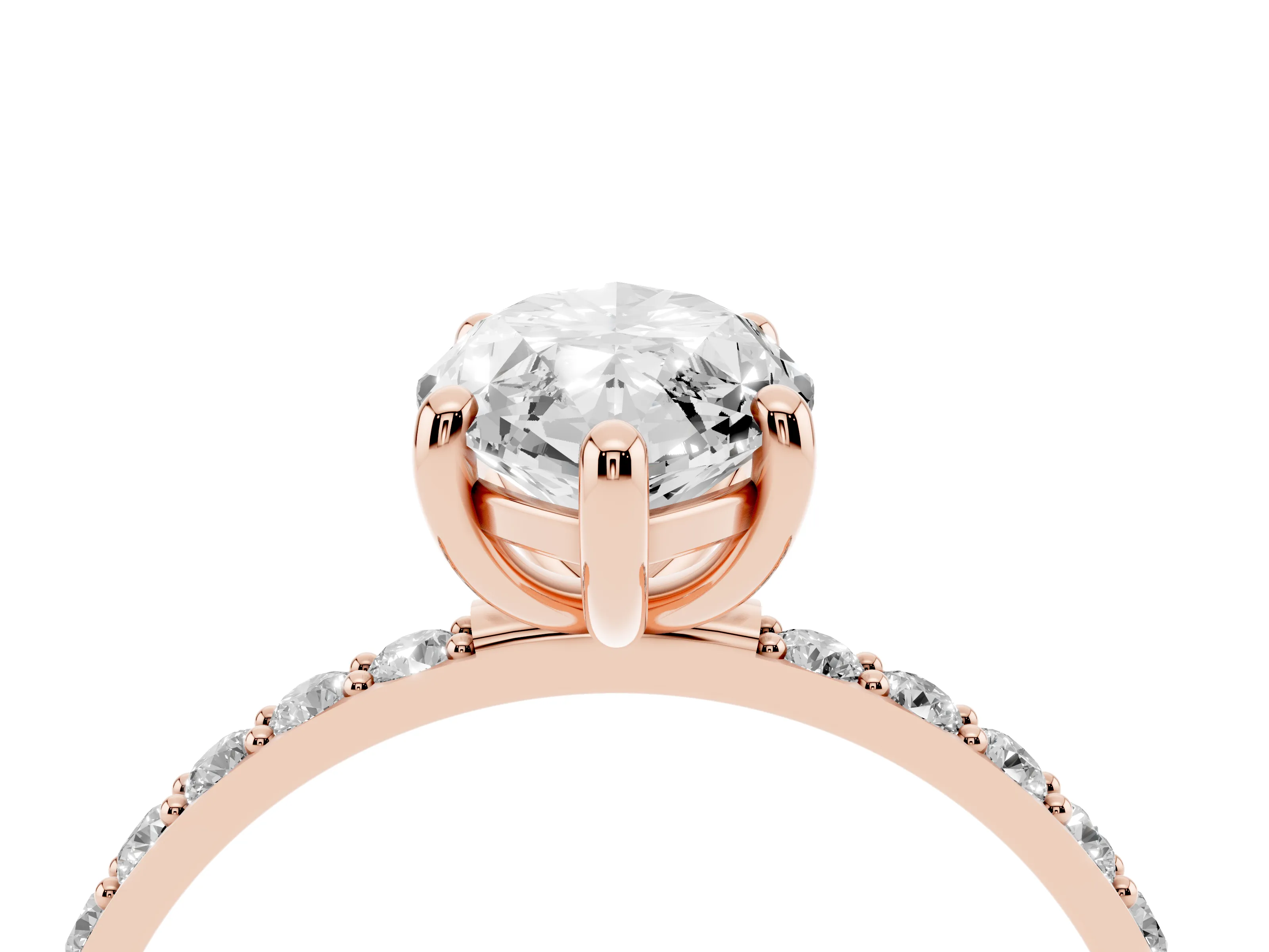 Marquise Cut Diamond Solitaire Ring Set in Rose gold with Round Pavé Band and Prong Setting