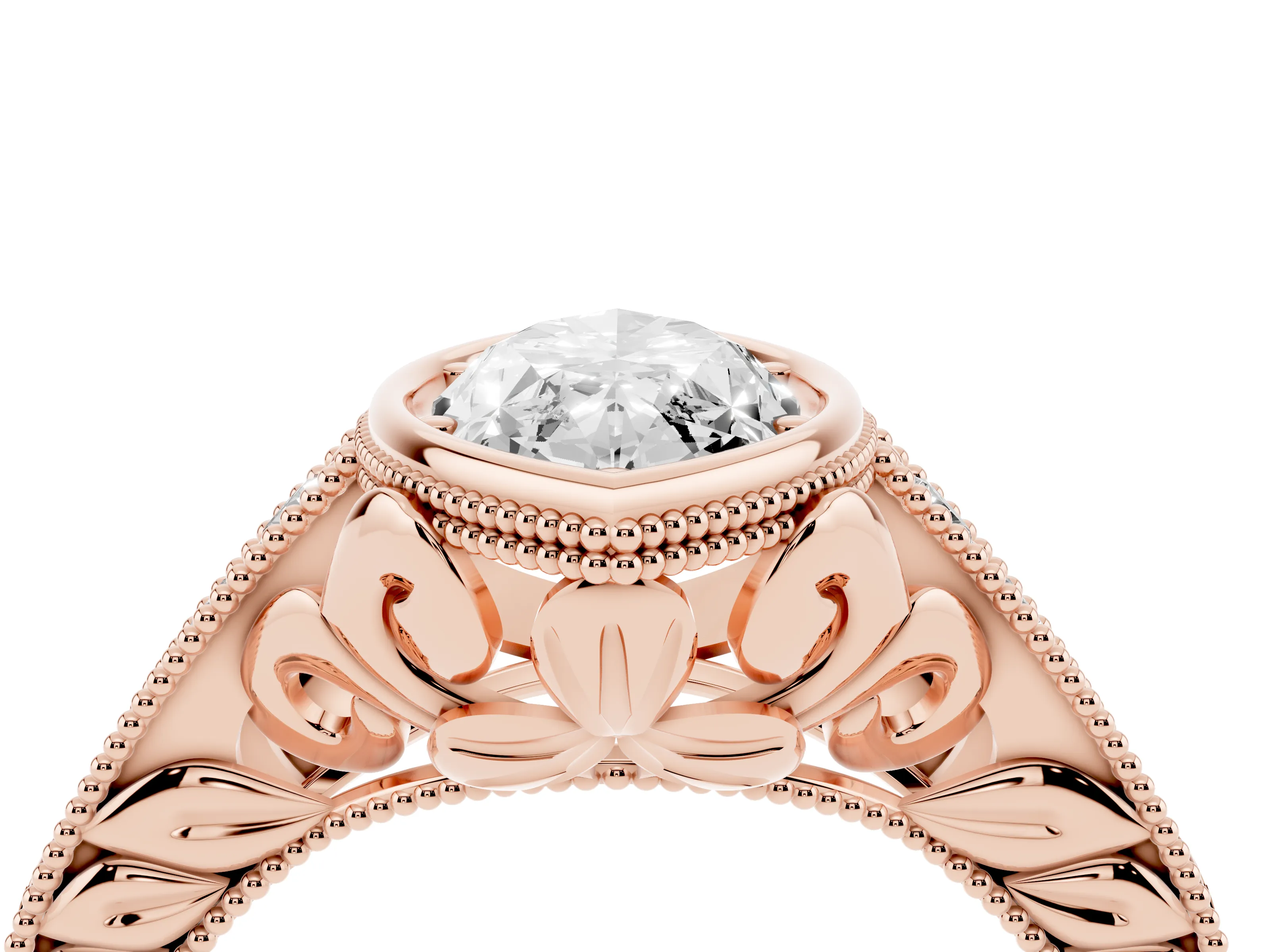 Bezel Set Marquise Cut Diamond Milgrain Pavé Engagement Ring Set in Rose gold
