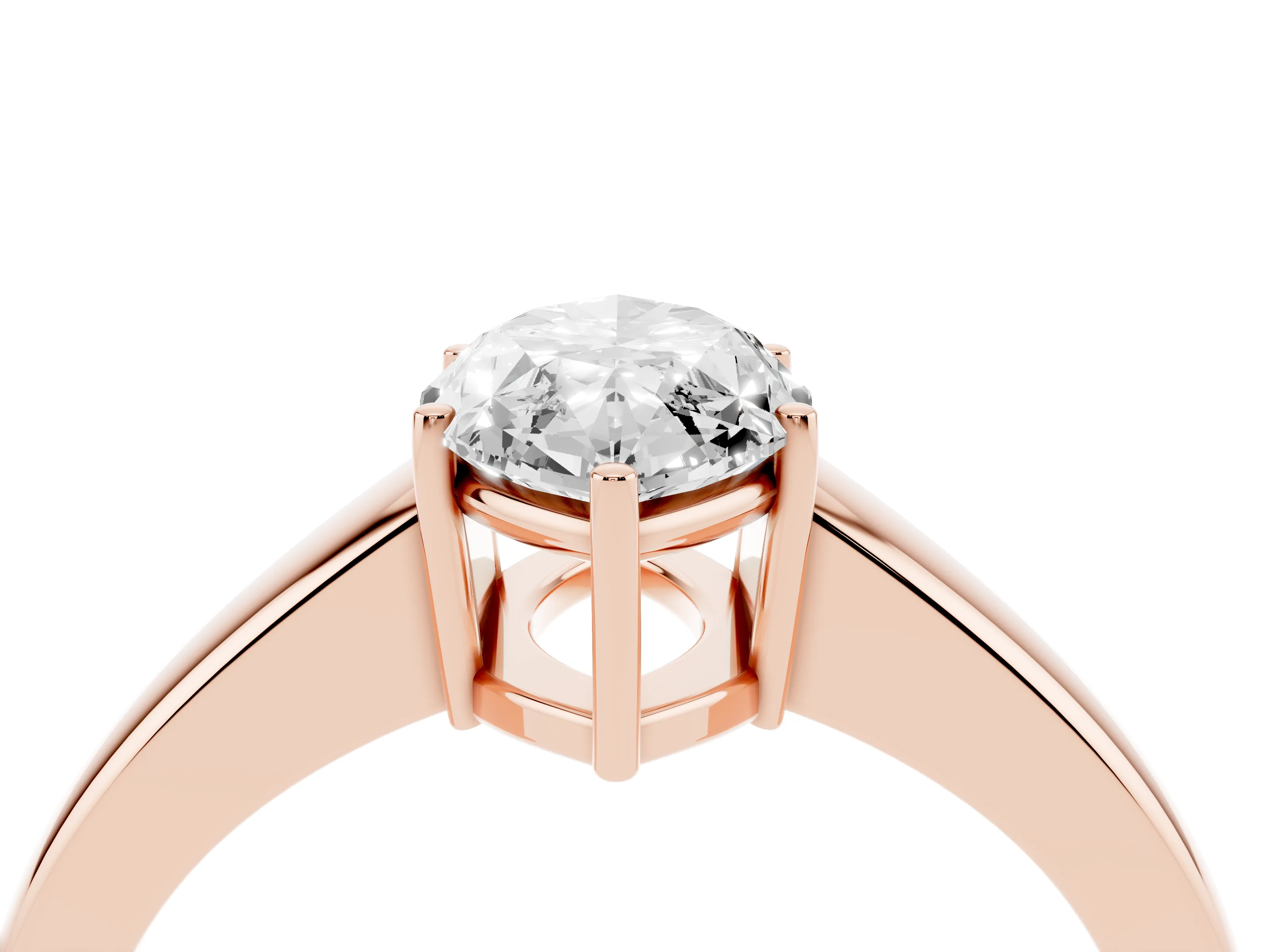 Marquise Cut Diamond Solitaire Ring Set in Rose gold with Tapered Band and Prong Setting