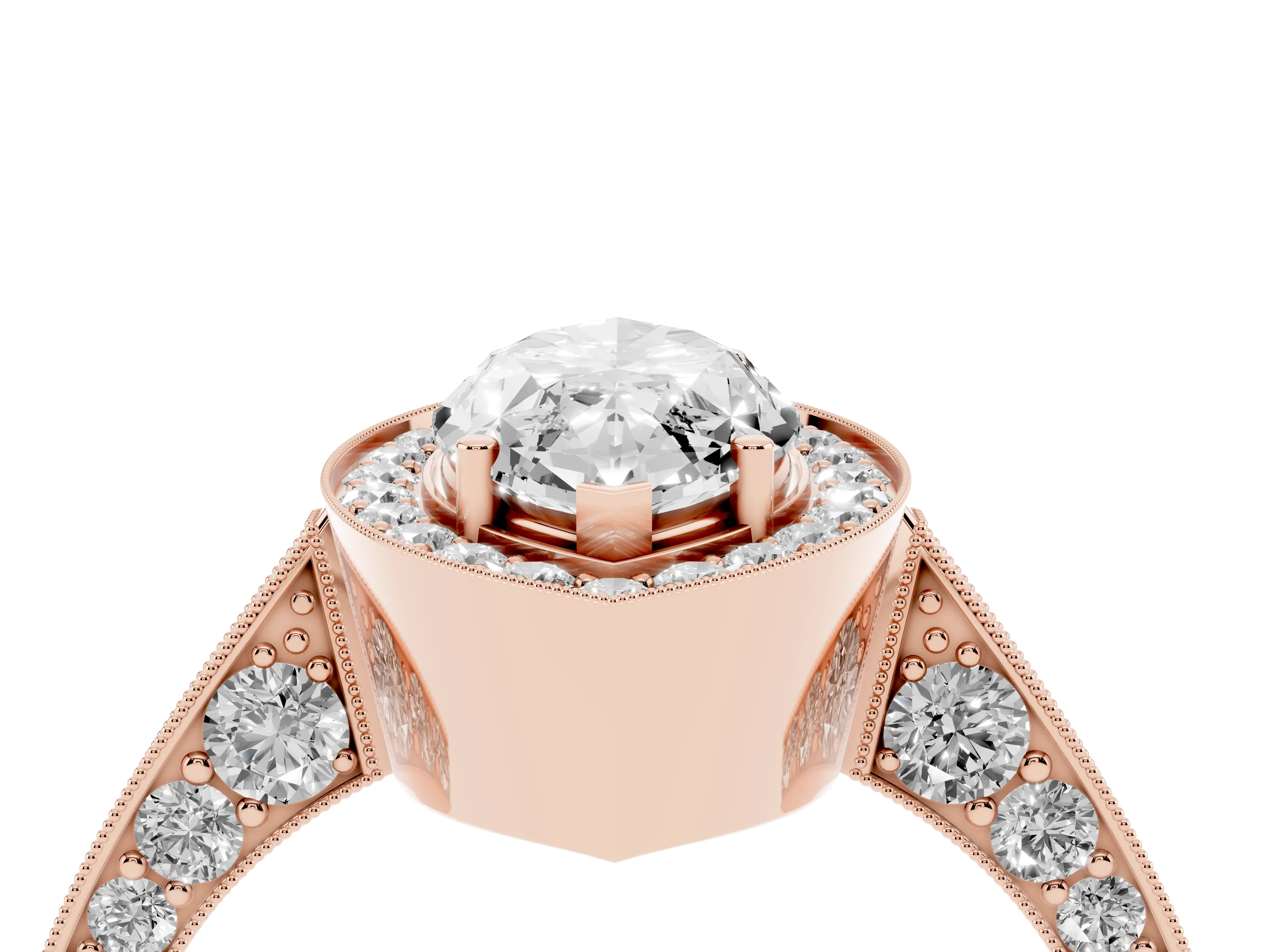 Marquise Cut Diamond Halo Engagement Ring Set in Rose gold with Accent Split Shank Band