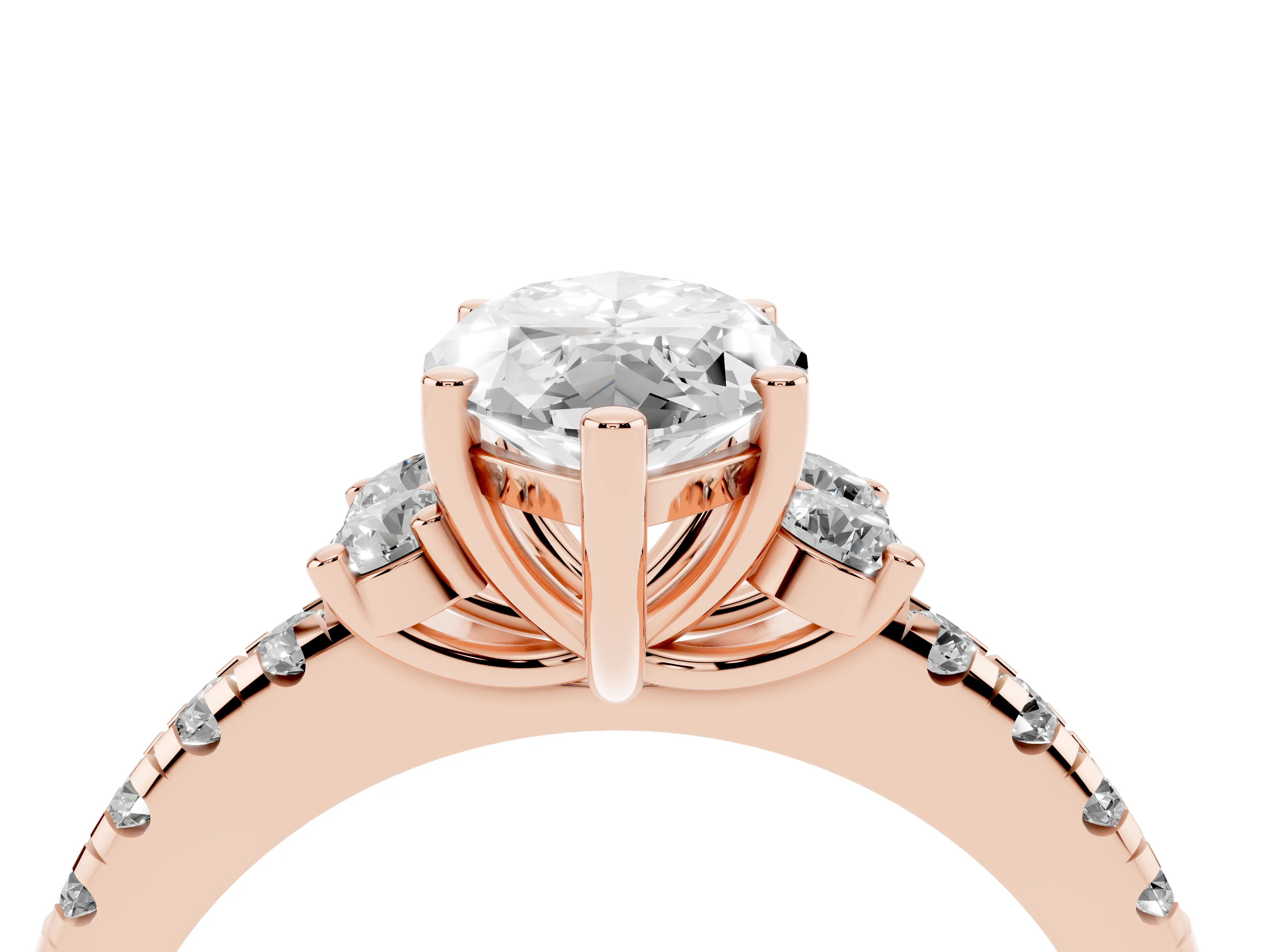 Marquise Cut Diamond Three-Stone Pavé Ring Set in Rose gold with Prong Setting