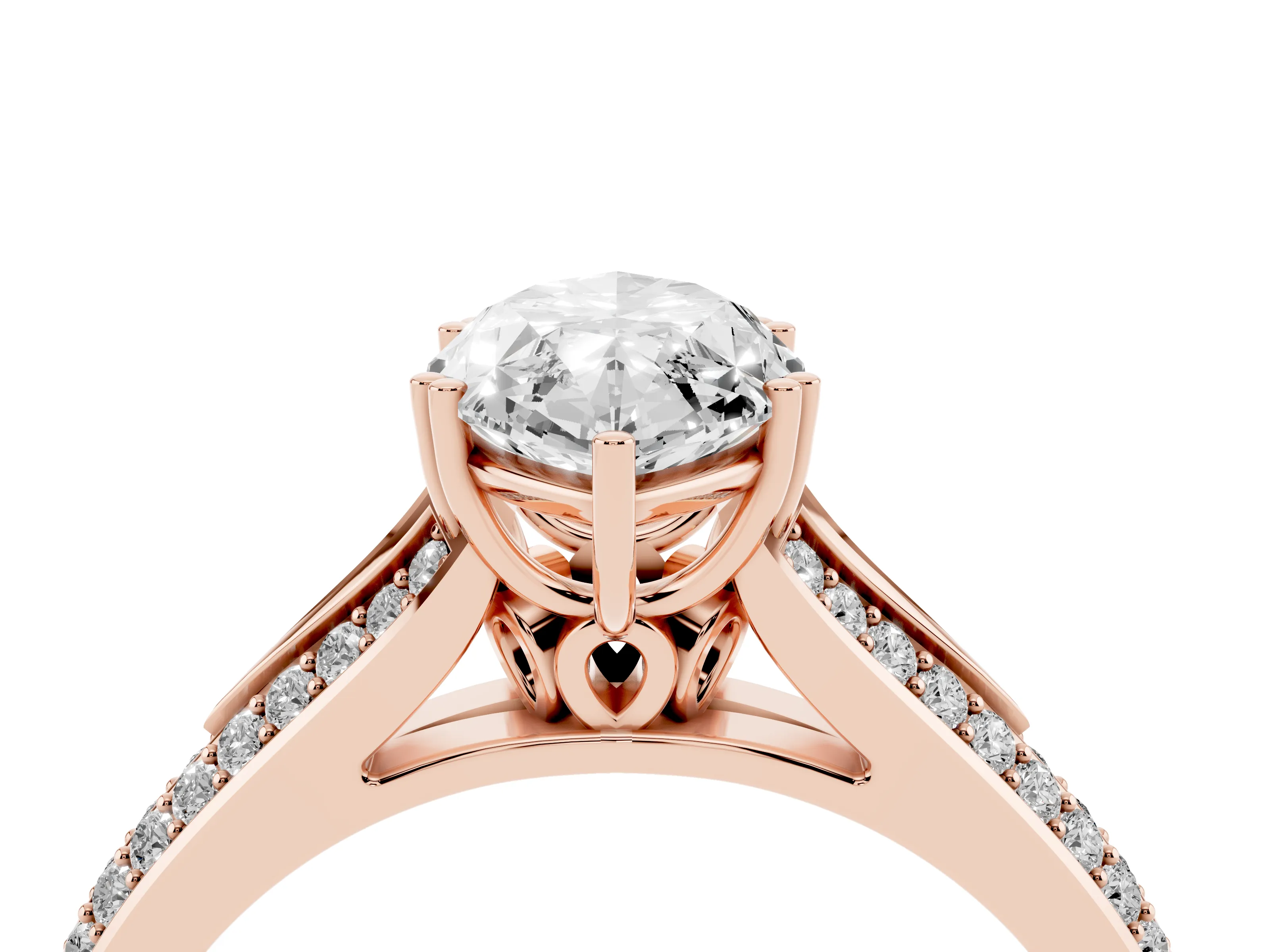 Marquise Cut Diamond Split Shank Pavé Engagement Ring Set in Rose gold with Prong-Set Center Stone