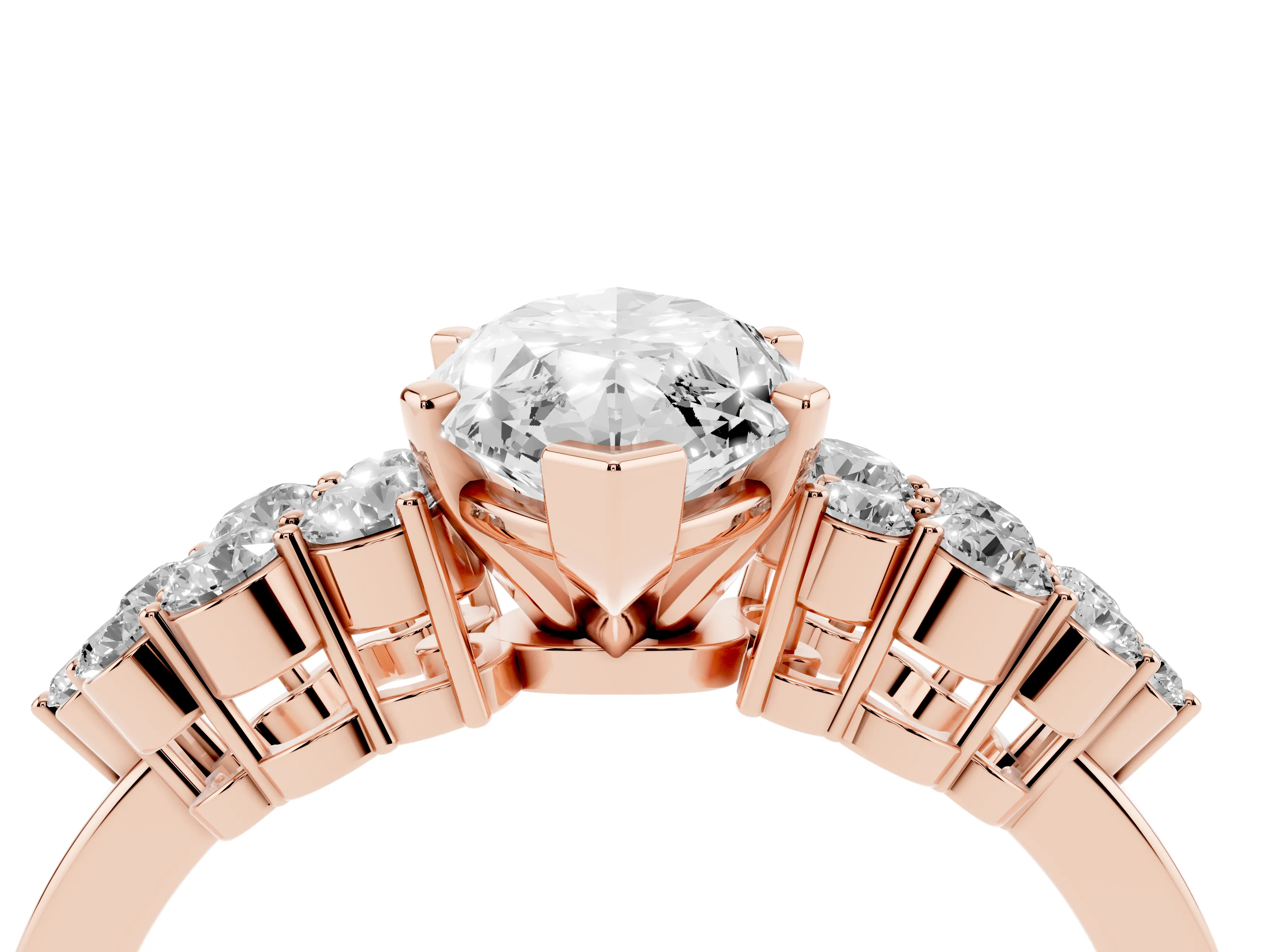 Marquise Cut Diamond Cluster Engagement Ring Set in Rose gold with Pavé Band and Prong Setting