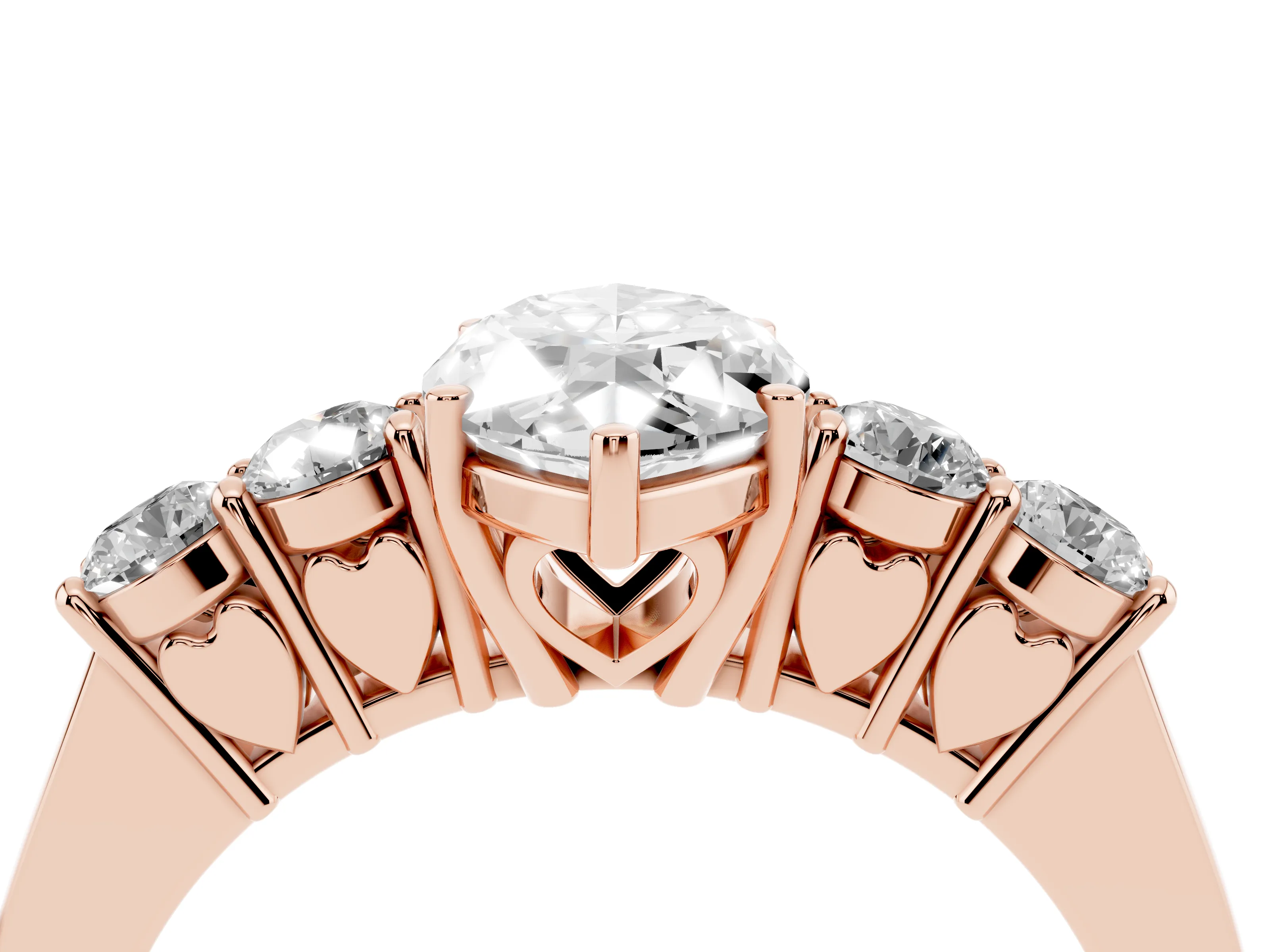 Marquise Cut Diamond Five-Stone Prong Set Band Ring Set in Rose gold with Polished Band