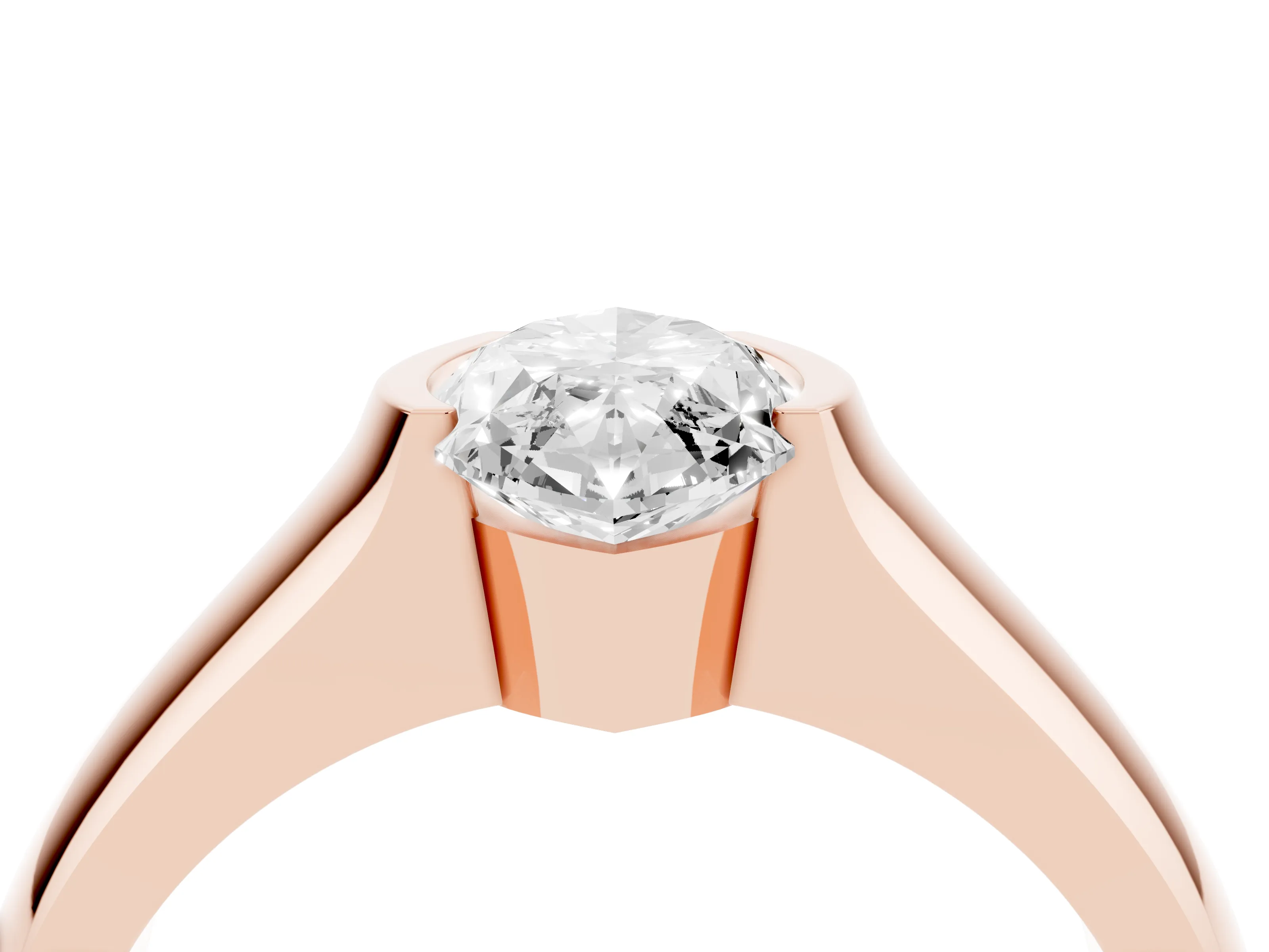 Marquise Cut Diamond Bezel Solitaire Ring Set in Rose gold with Wide Band