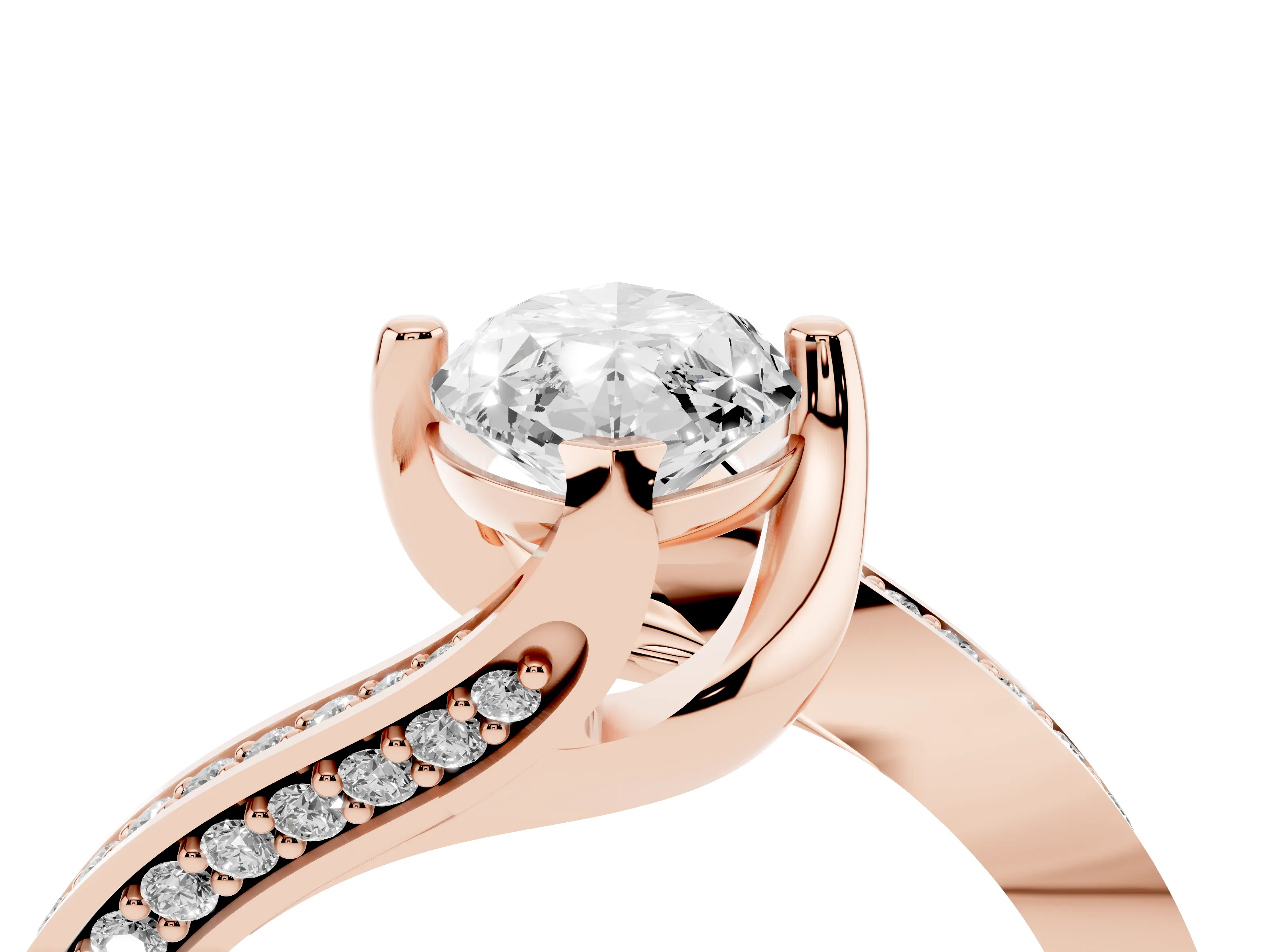 Marquise Cut Diamond Solitaire Ring Set in Rose gold with Intertwined Pavé Twist Band
