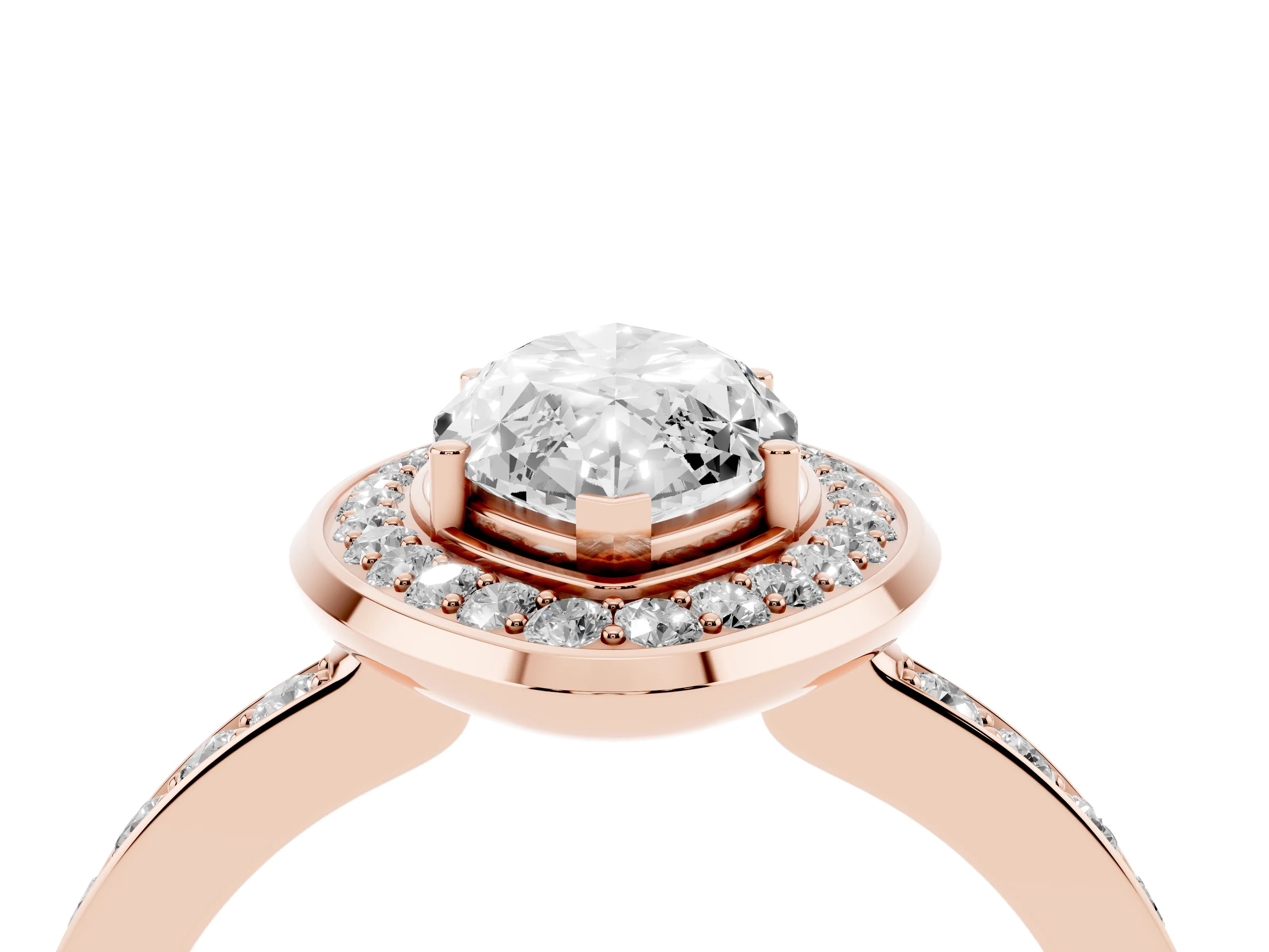 Marquise Cut Diamond Halo Ring Set in Rose gold with Bezel Frame and Pavé Band