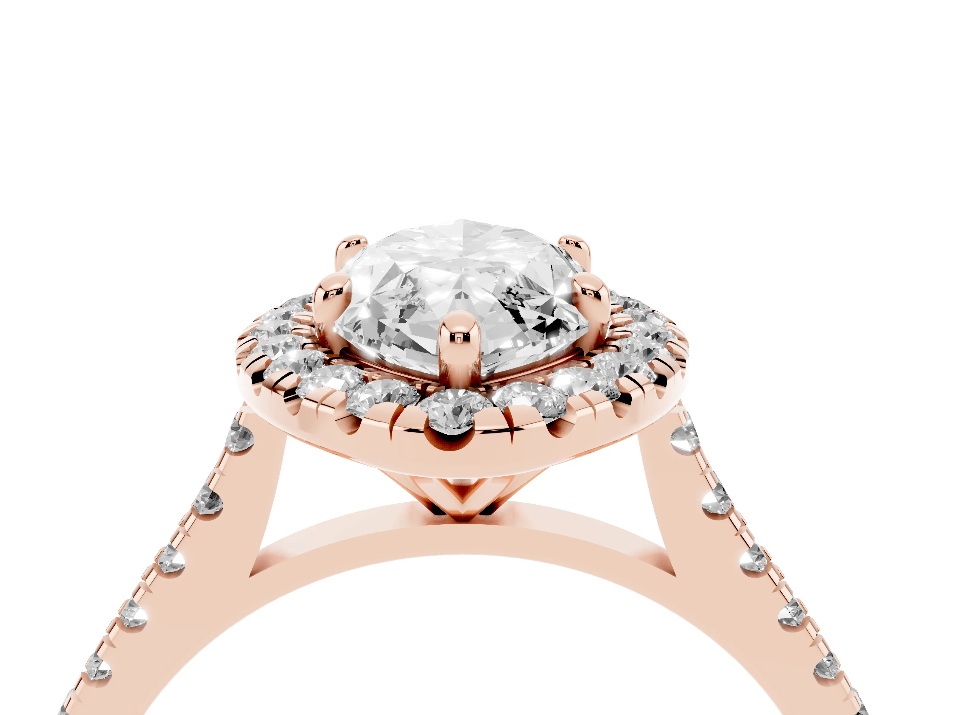 Marquise Cut Diamond Cushion Halo Ring Set in Rose gold with Pavé Band