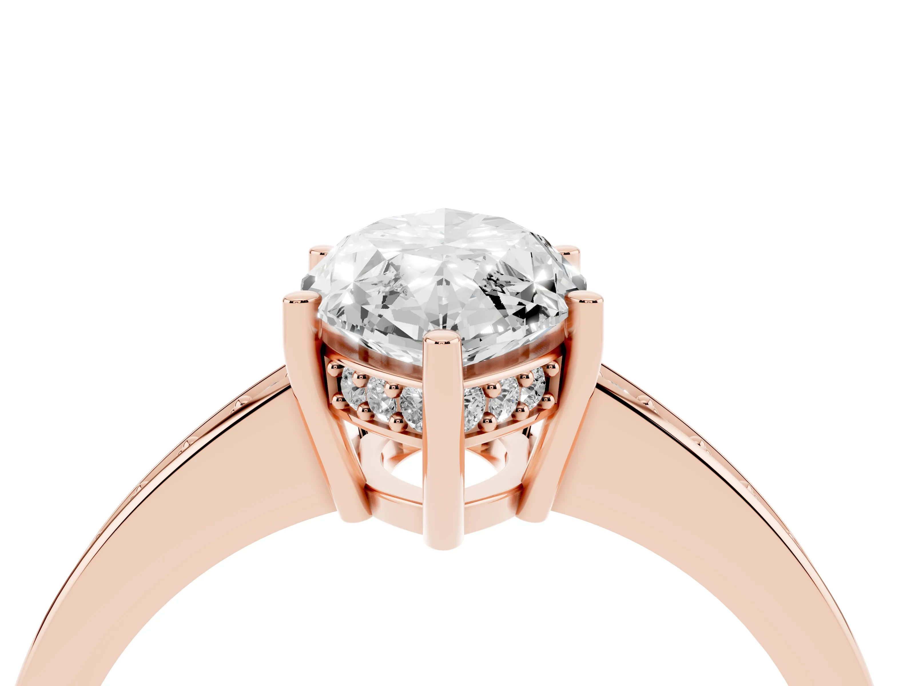 Marquise Cut Diamond Pavé Band Prong Set Solitaire Ring Set in Rose gold