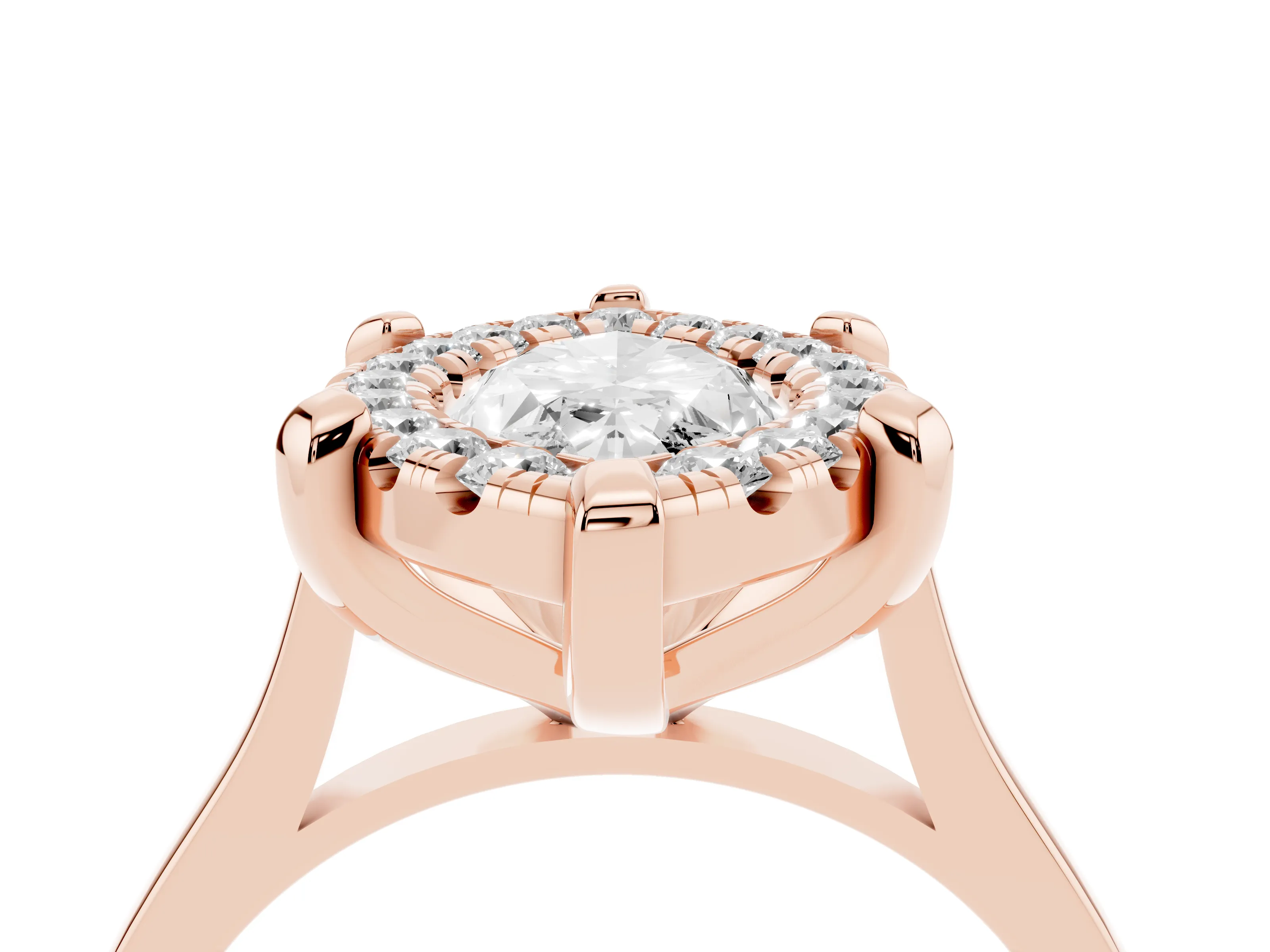 Marquise Cut Diamond Cluster Halo Solitaire Ring Set in Rose gold with Prong Setting