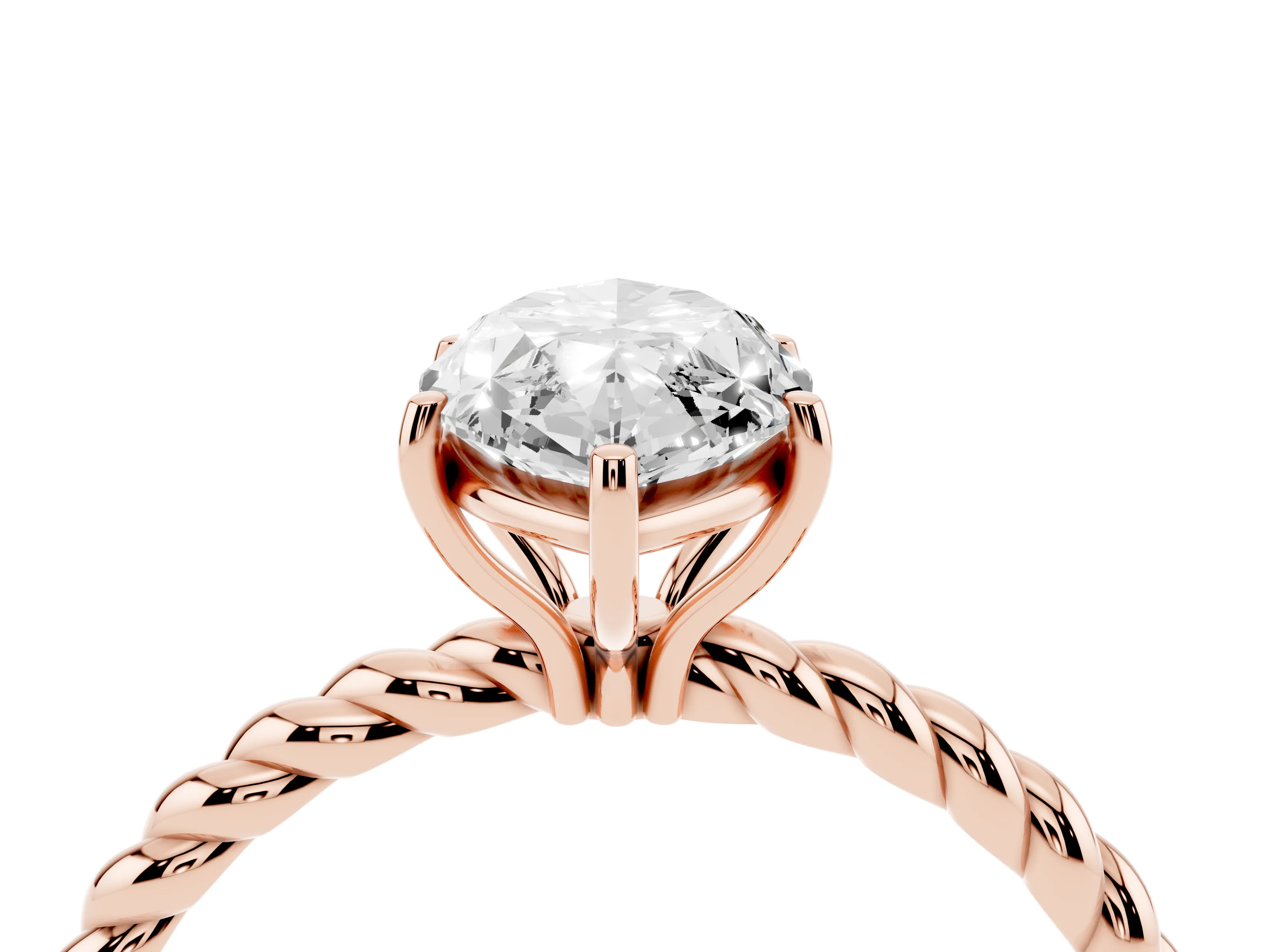 Marquise Cut Diamond Solitaire Ring Set in Rose gold with Twist Band and Prong Setting