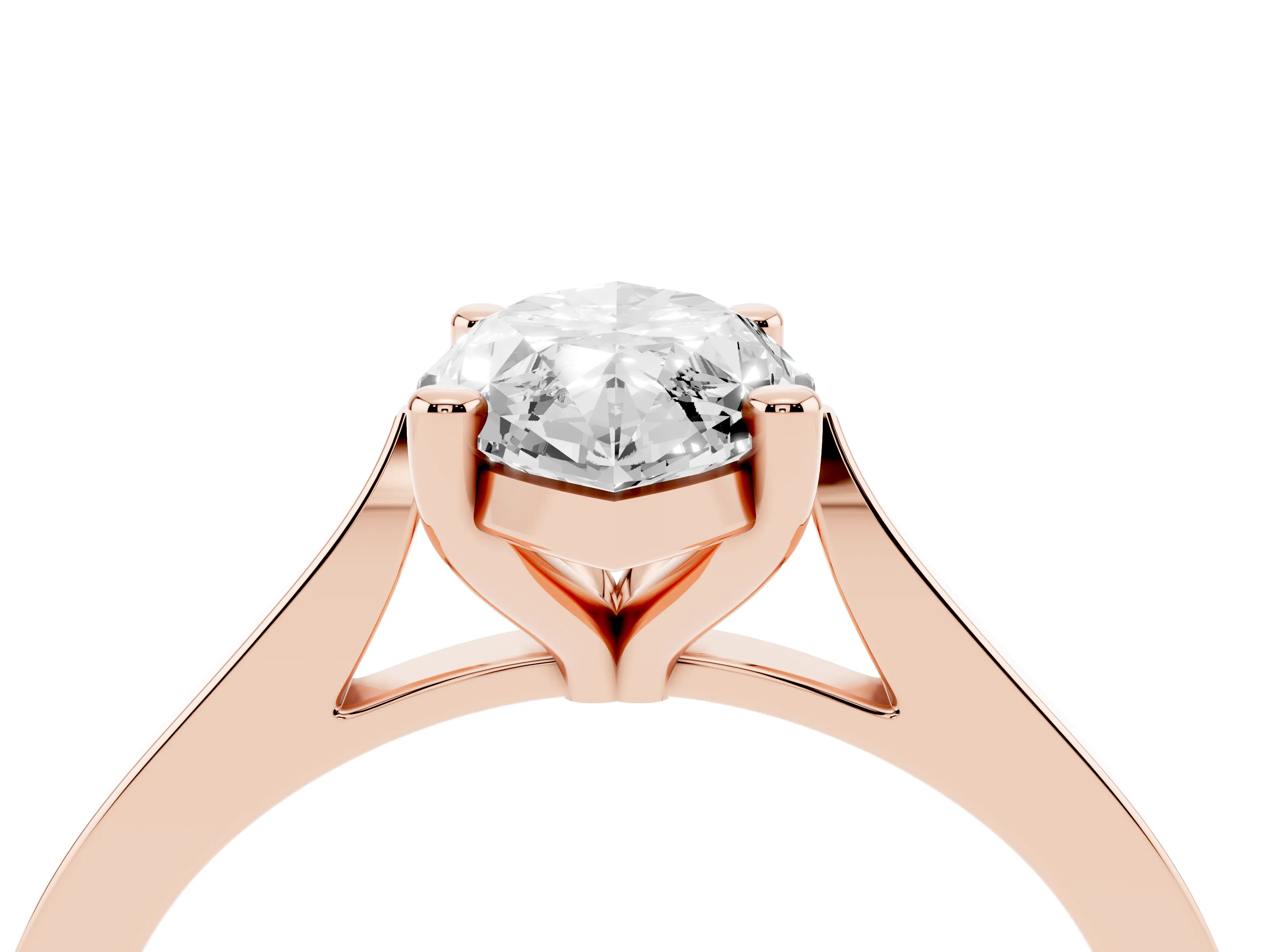 Marquise Cut Diamond Solitaire Ring Set in Rose gold with Prong Setting and Tapered Band