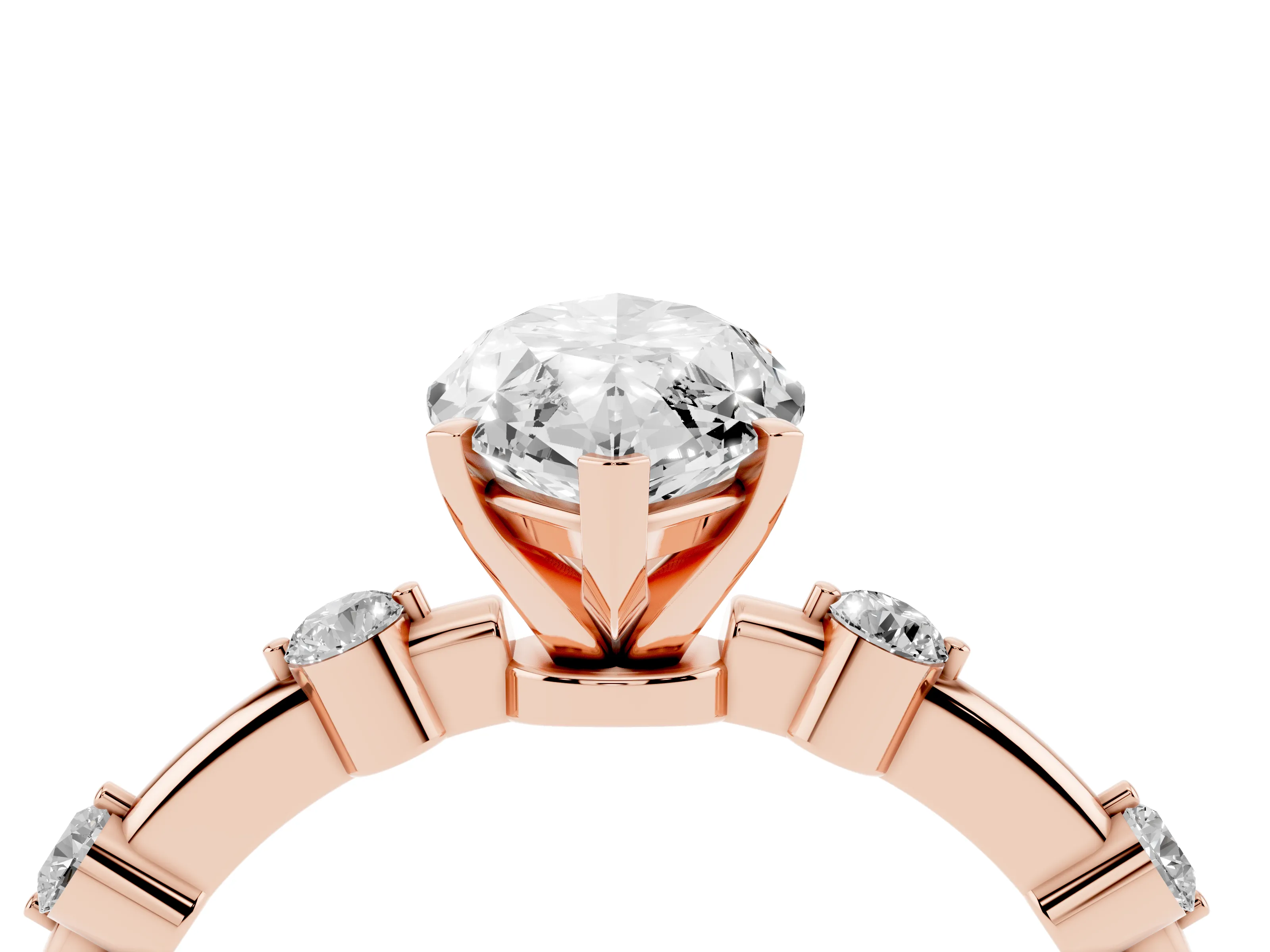 Marquise Cut Diamond Solitaire Ring Set in Rose gold with Bezel Set Side Stones and Prong Setting