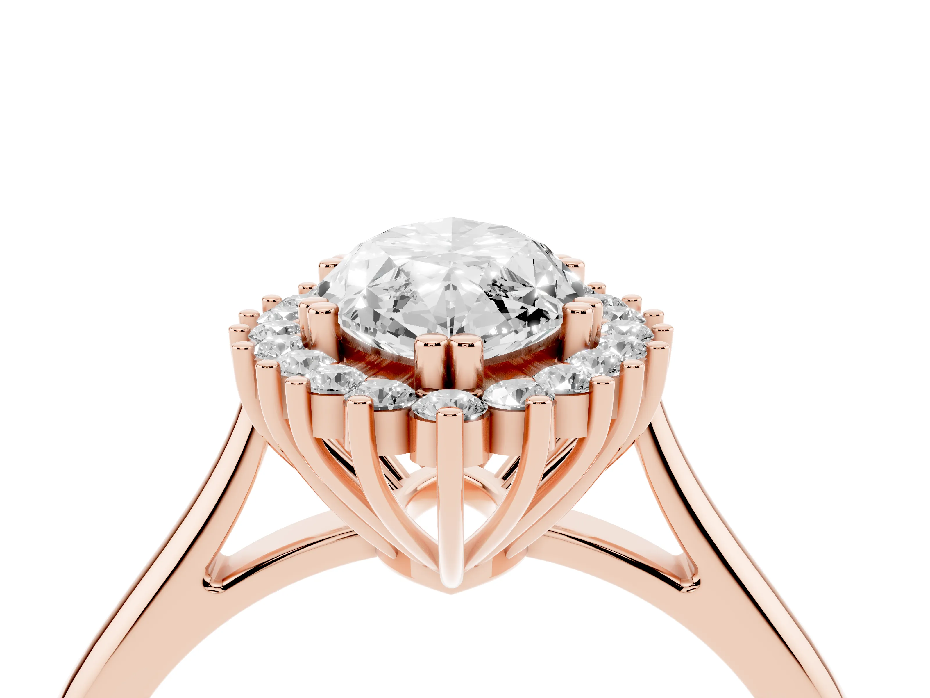 Marquise Cut Diamond Halo Ring Set in Rose gold with Plain Solitaire Band and Prong Setting