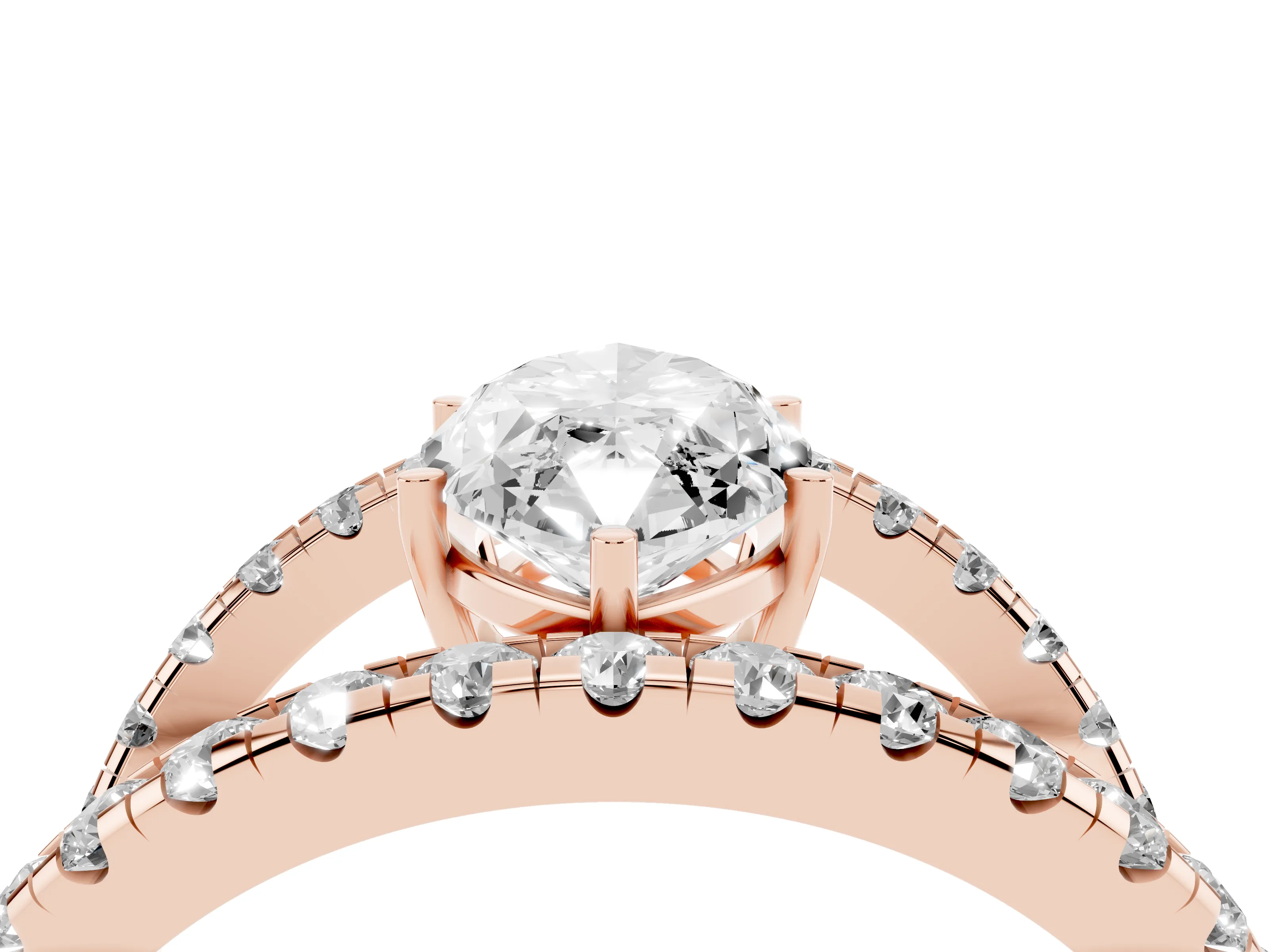 Marquise Cut Diamond Split Shank Pavé Solitaire Ring Set in Rose gold with Open Shank Design