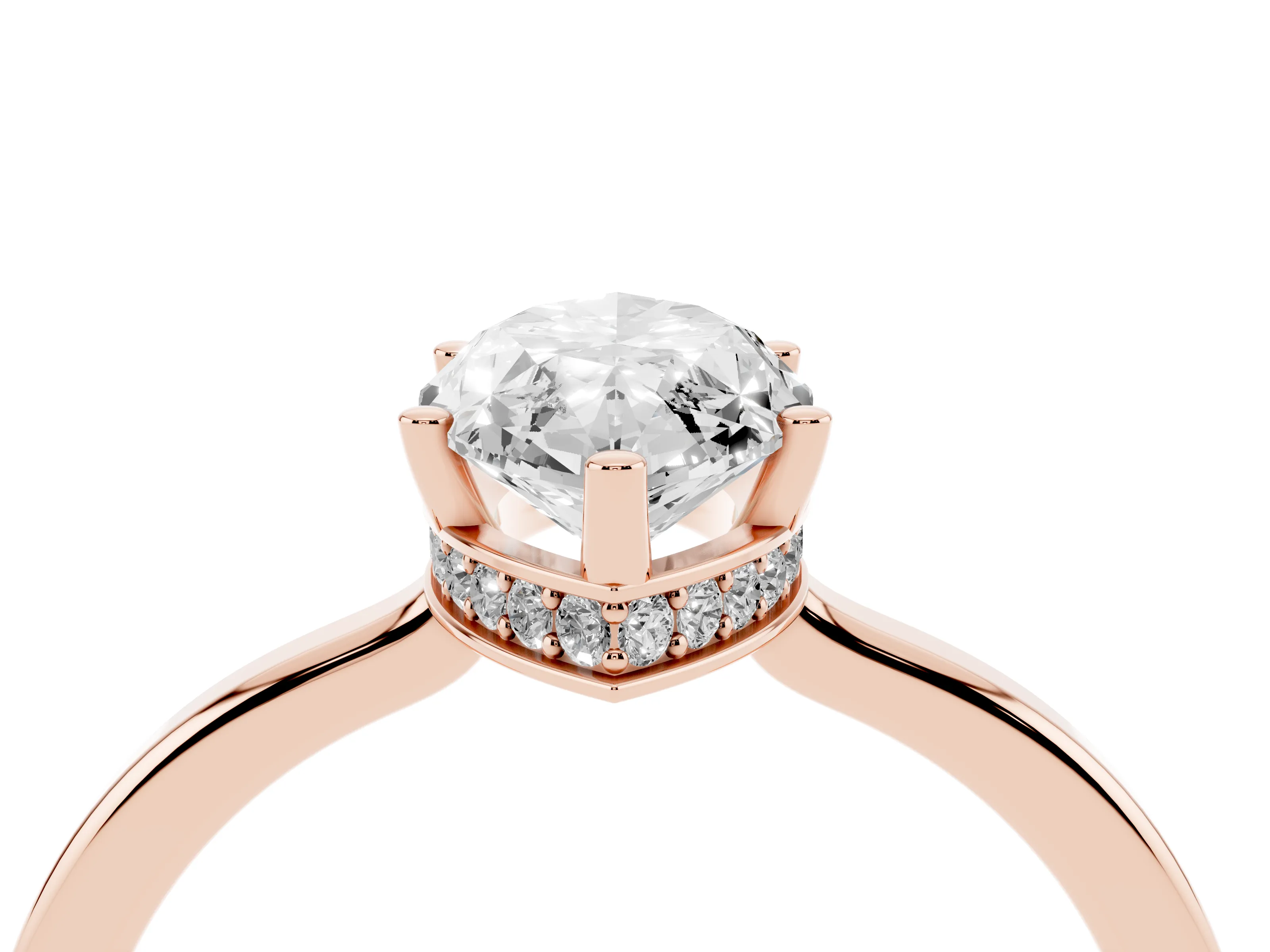Marquise Cut Diamond Solitaire Engagement Ring Set in Rose gold with Prong Setting on a Plain Band