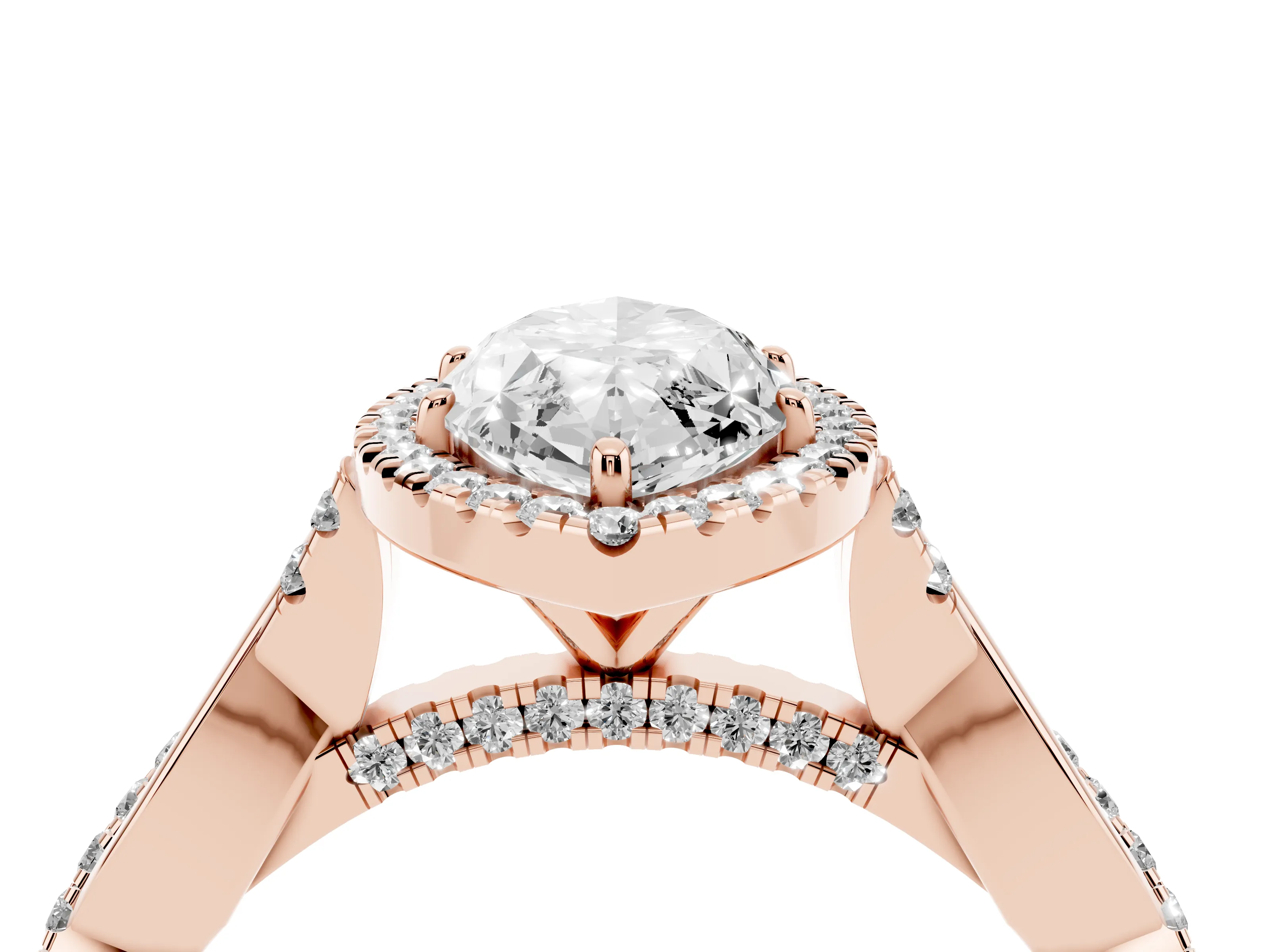 Marquise Cut Diamond Halo Twist Band Solitaire Ring Set in Rose gold with Prong Setting