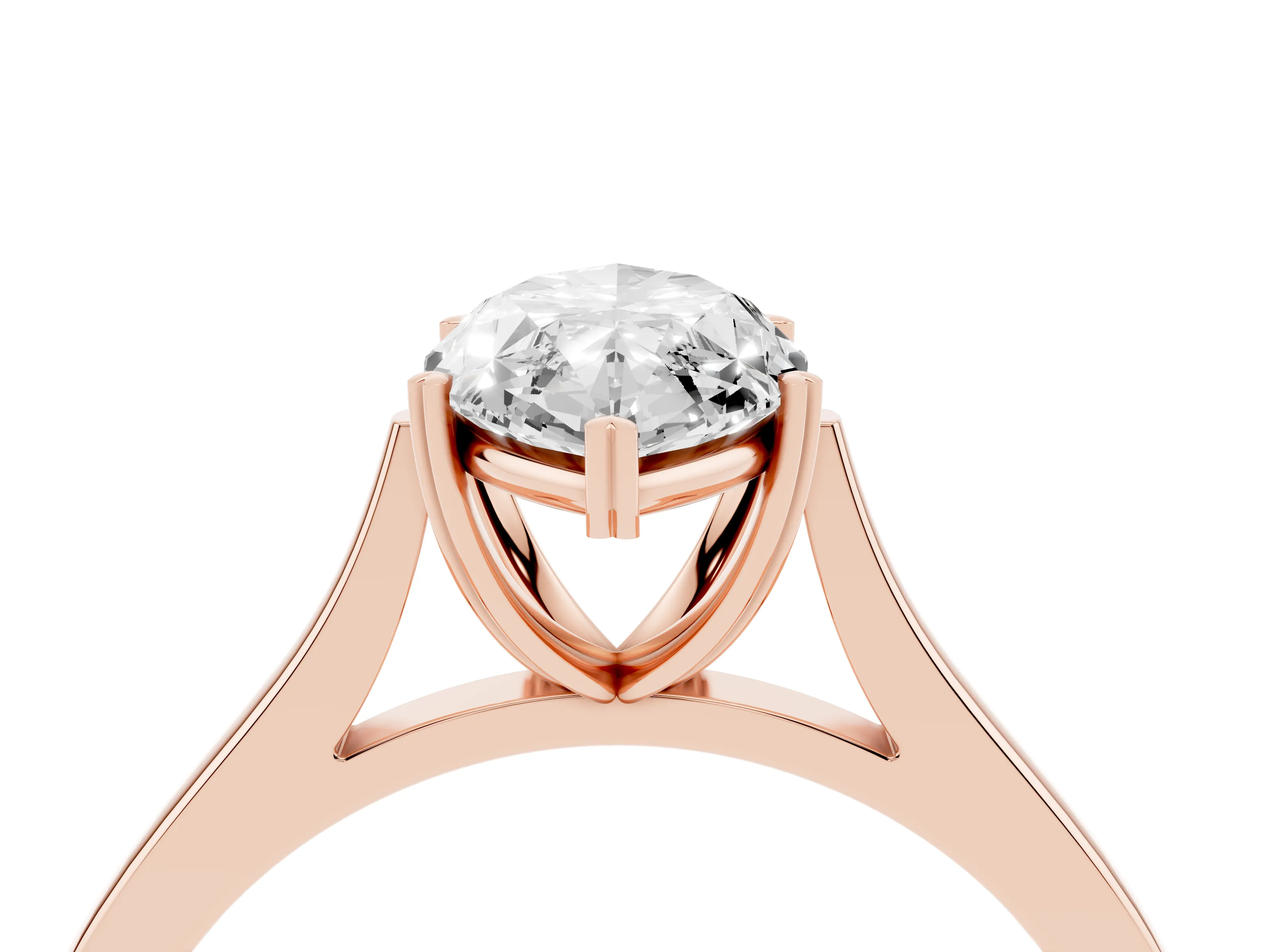 Marquise Cut Diamond Solitaire Heart Prong Engagement Ring Set in Rose gold with Tapered Band