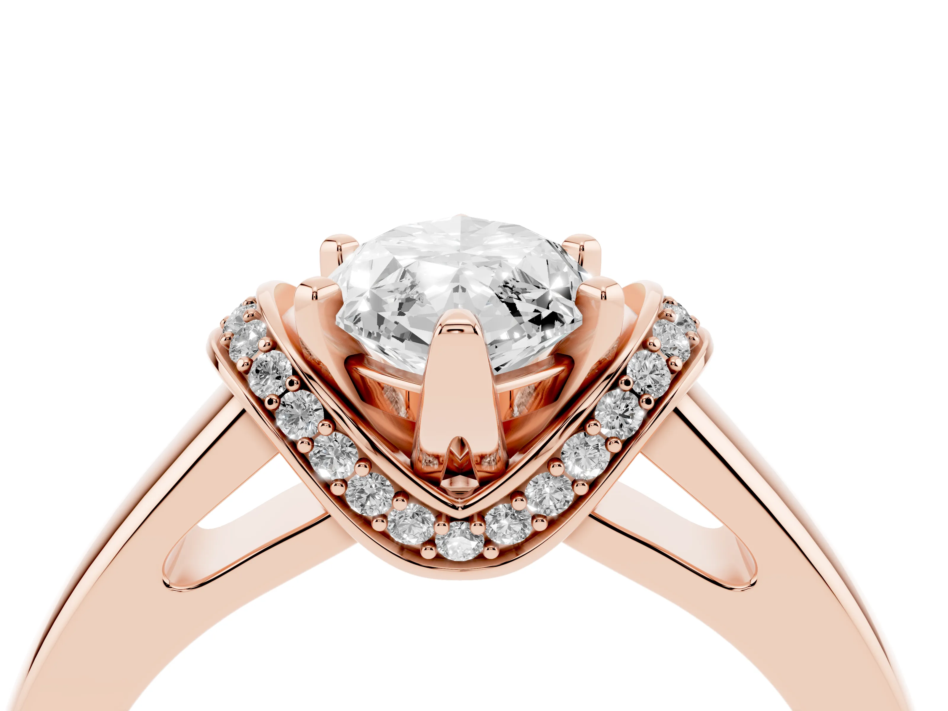 Marquise Cut Diamond Pavé Band Solitaire Ring Set in Rose gold with Prong Setting