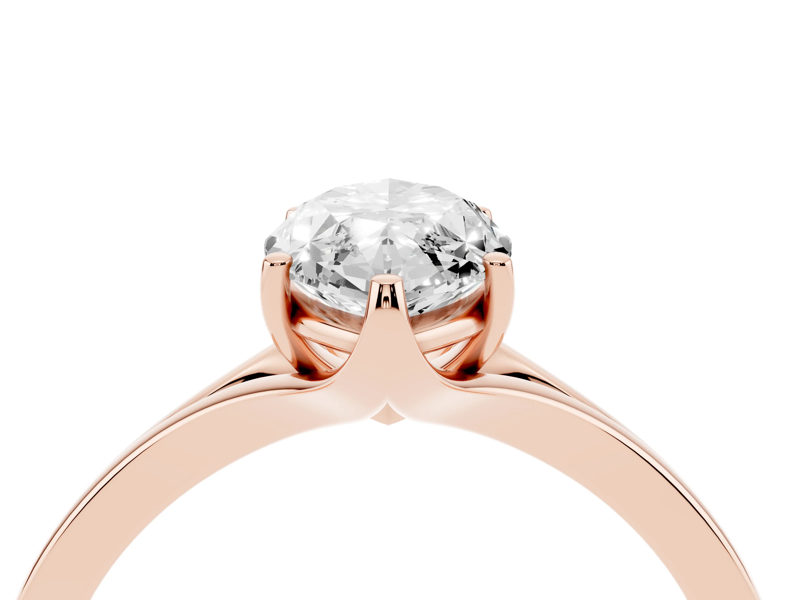 Marquise Cut Diamond Solitaire Ring Set in Rose gold with Polished Tapered Band and Prong Setting