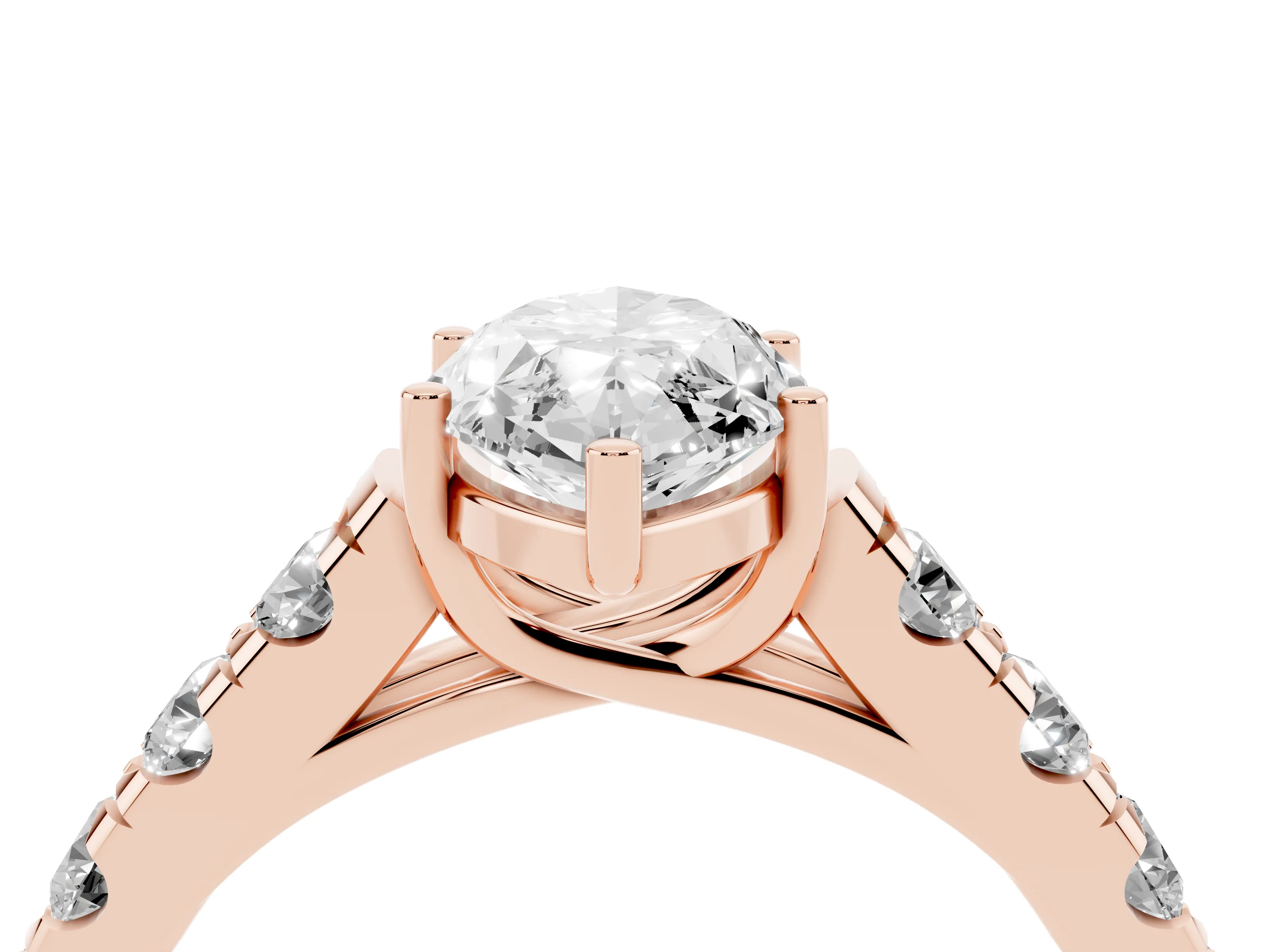 Marquise Cut Diamond Solitaire Ring Set in Rose gold with Cut-Down Micro Pavé Band and Prong Setting