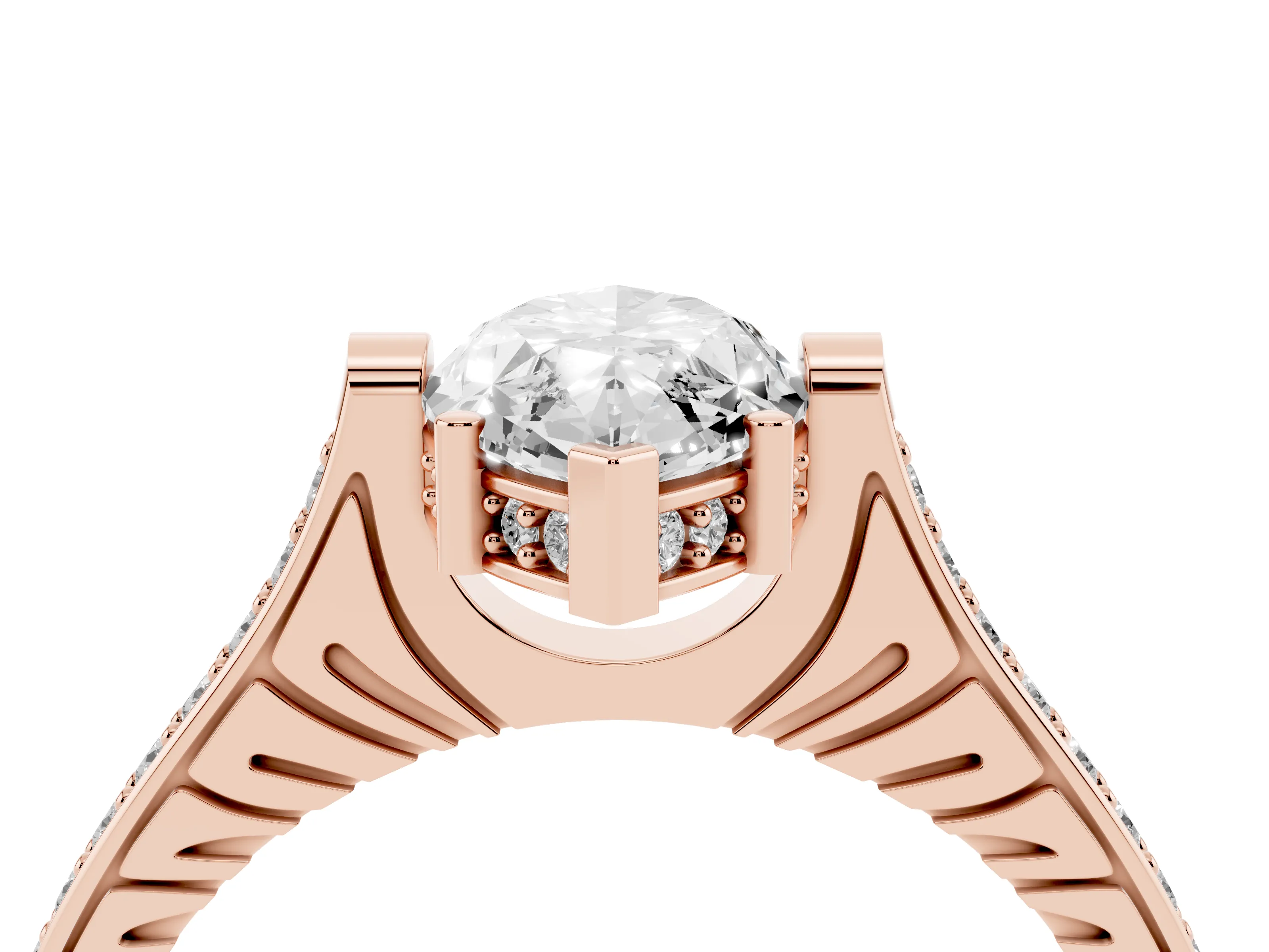 Marquise Cut Diamond Solitaire Ring Set in Rose gold with Channel Set Band and Bezel Prong Setting