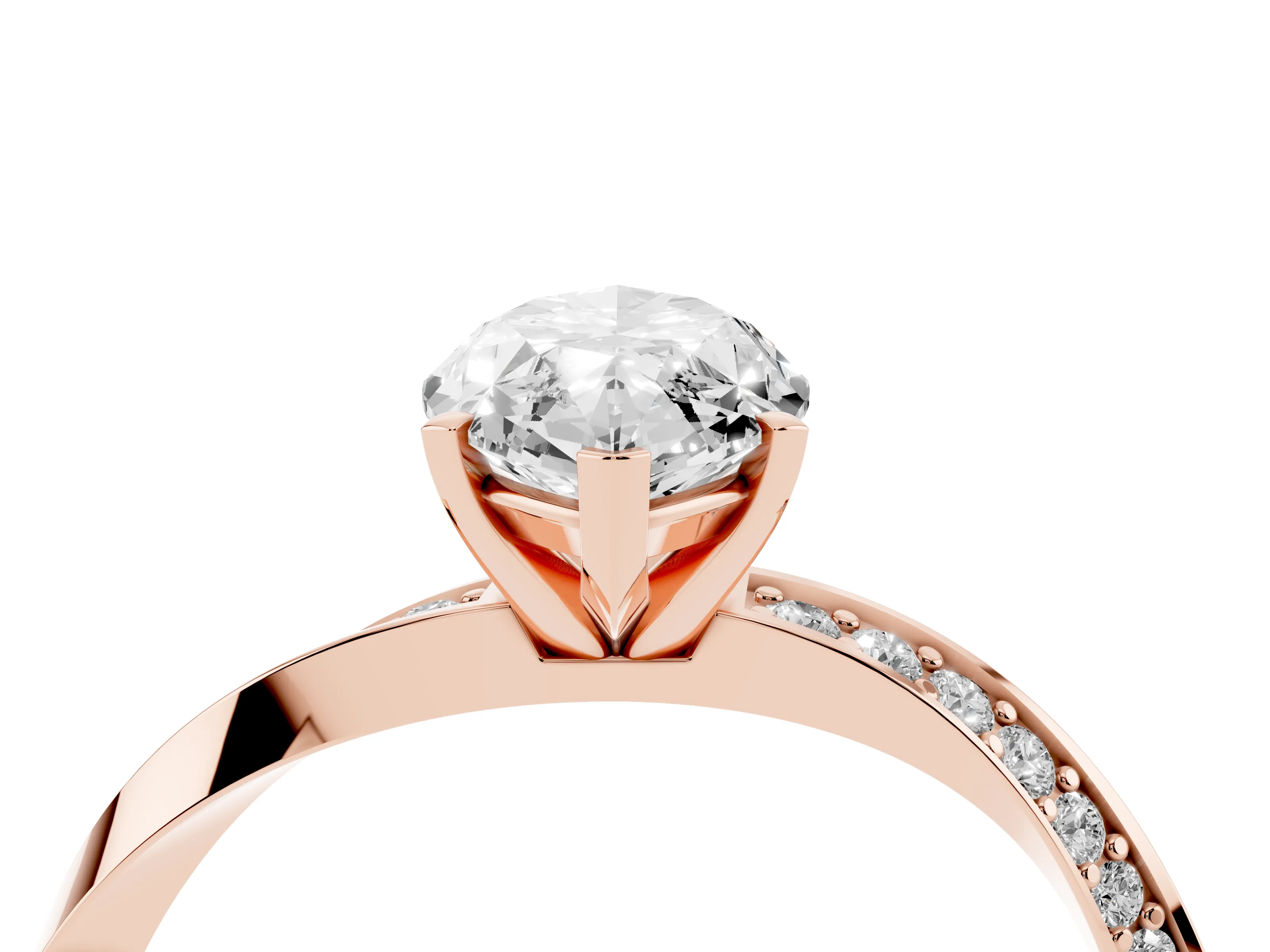 Marquise Cut Diamond Engagement Ring Set in Rose gold with Side Stone Accents and Prong Setting