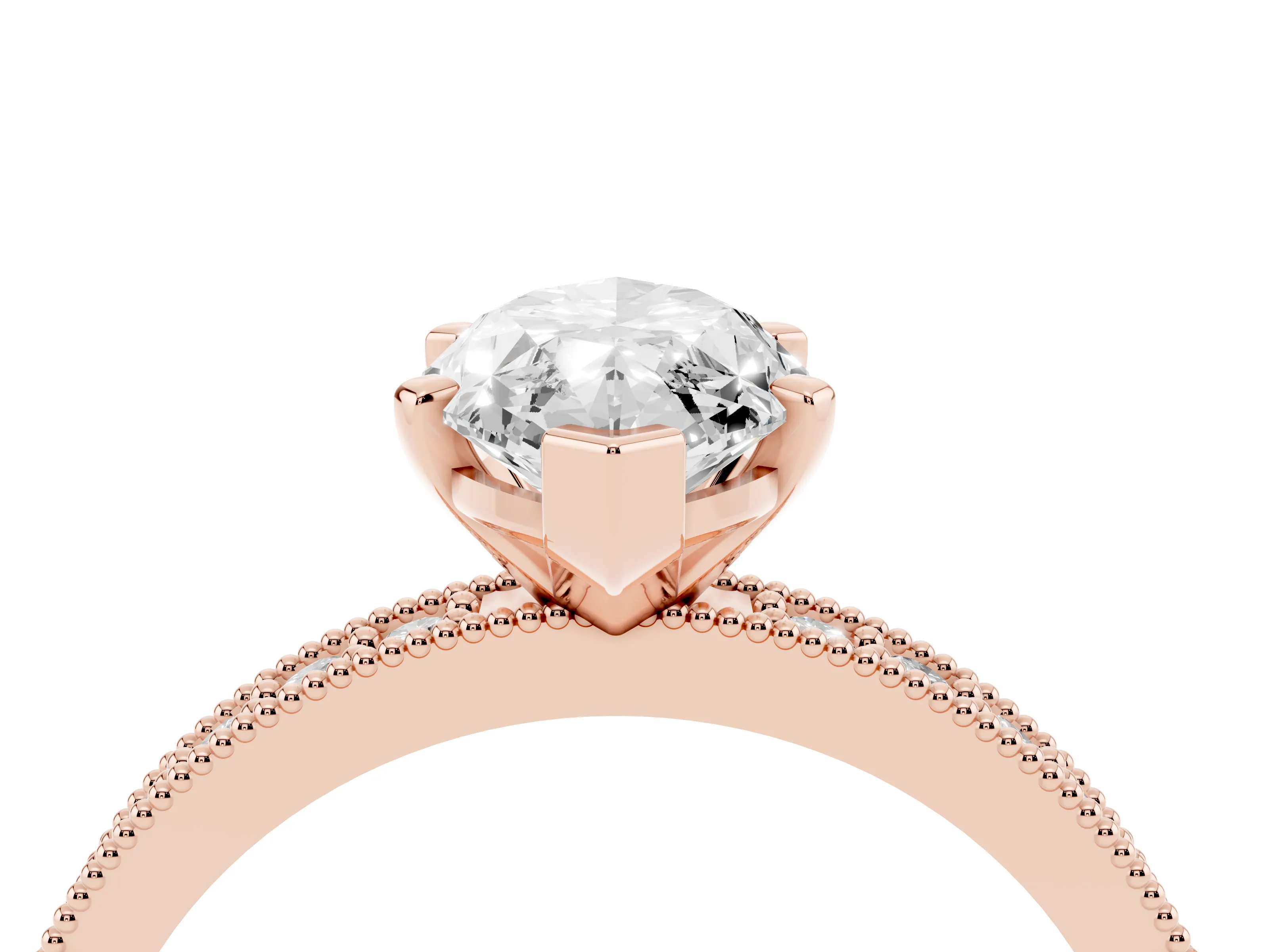Marquise Cut Diamond Milgrain Pavé Engagement Ring Set in Rose gold with Prong Setting