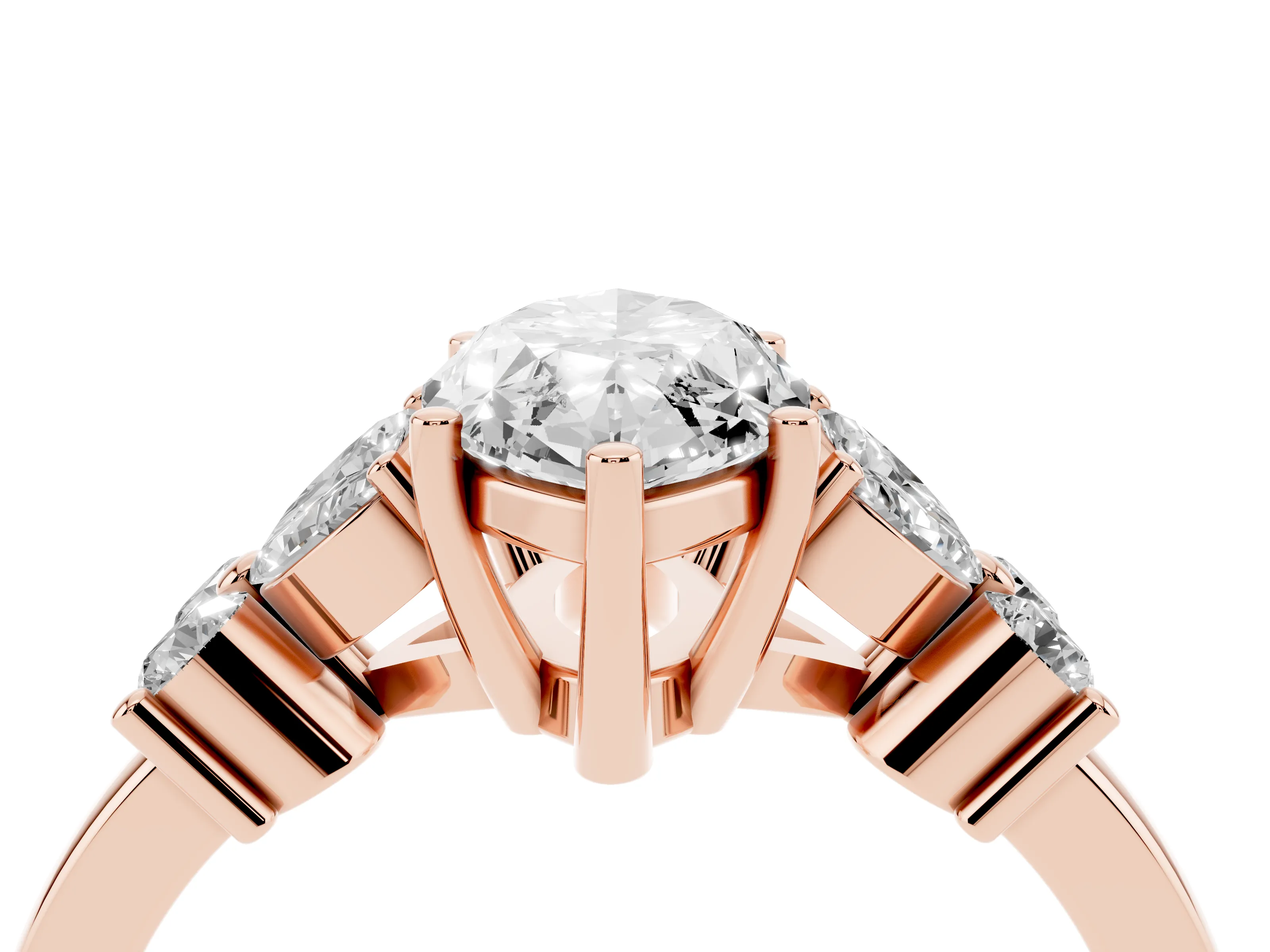 Marquise Cut Diamond Floral Cluster Ring Set in Rose gold with Marquise Petals and Prong Setting