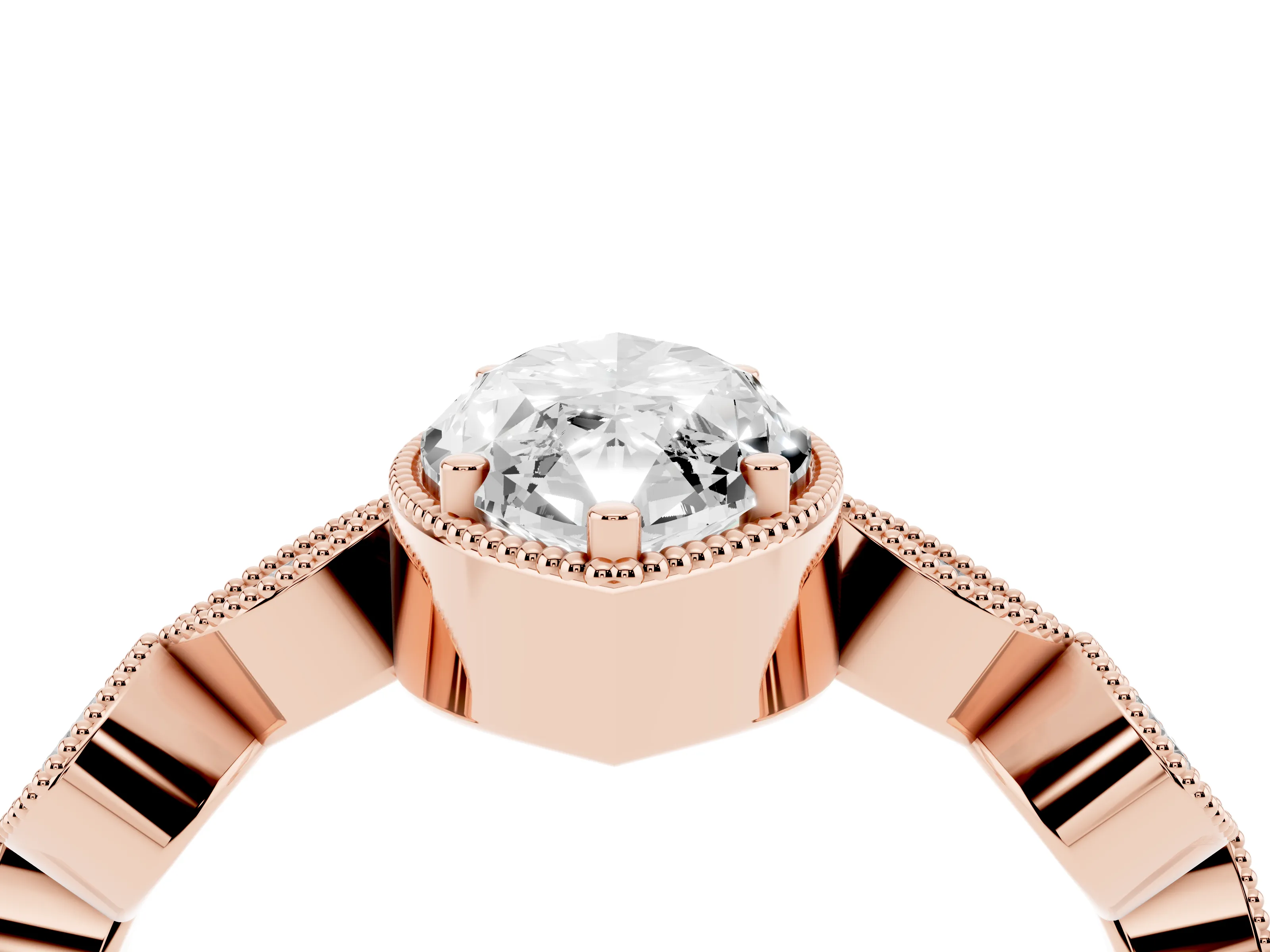 Marquise Cut Diamond Vintage-Inspired Milgrain Ring Set in Rose gold with Marquise Stations of Round Accents
