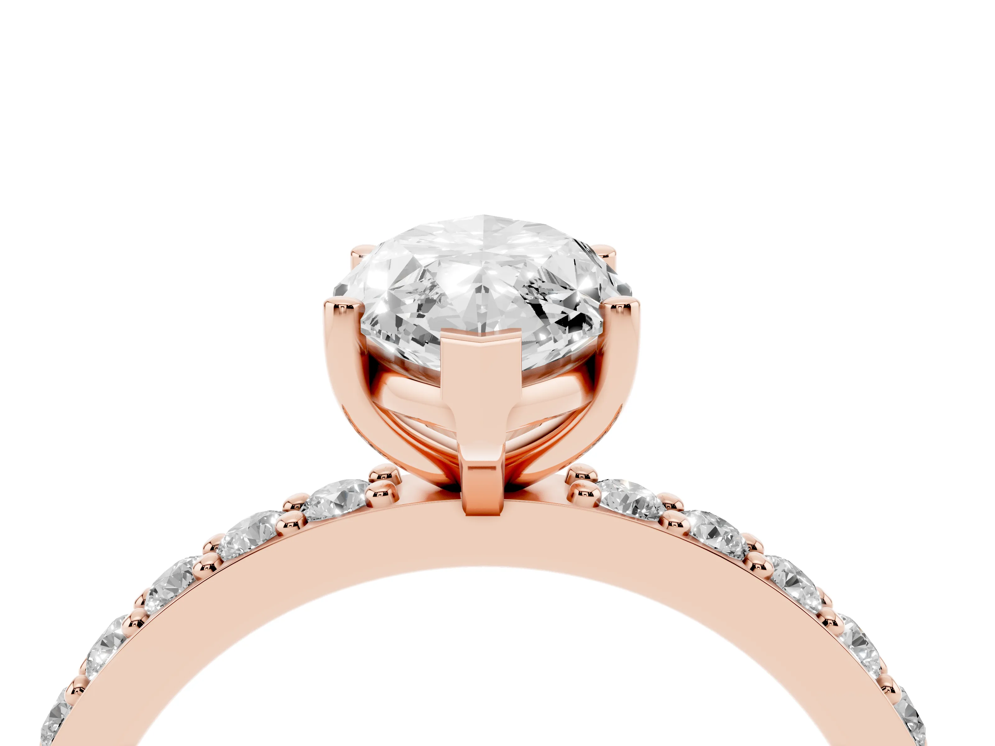 Marquise Cut Diamond Solitaire Set in Rose gold with Round Pavé Band and Prong Setting