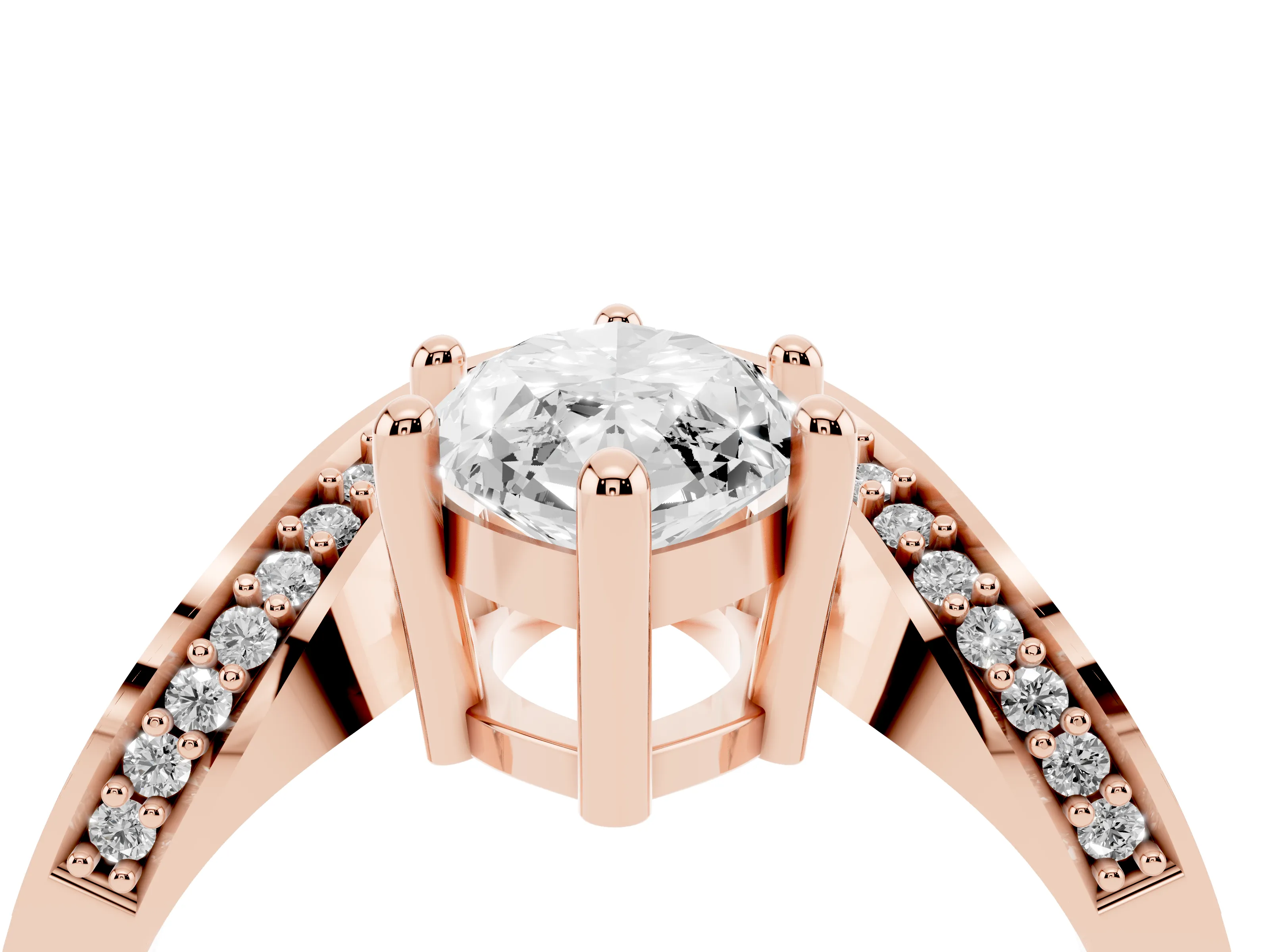 Marquise Cut Diamond Solitaire Engagement Ring Set in Rose gold with Pavé Shoulders