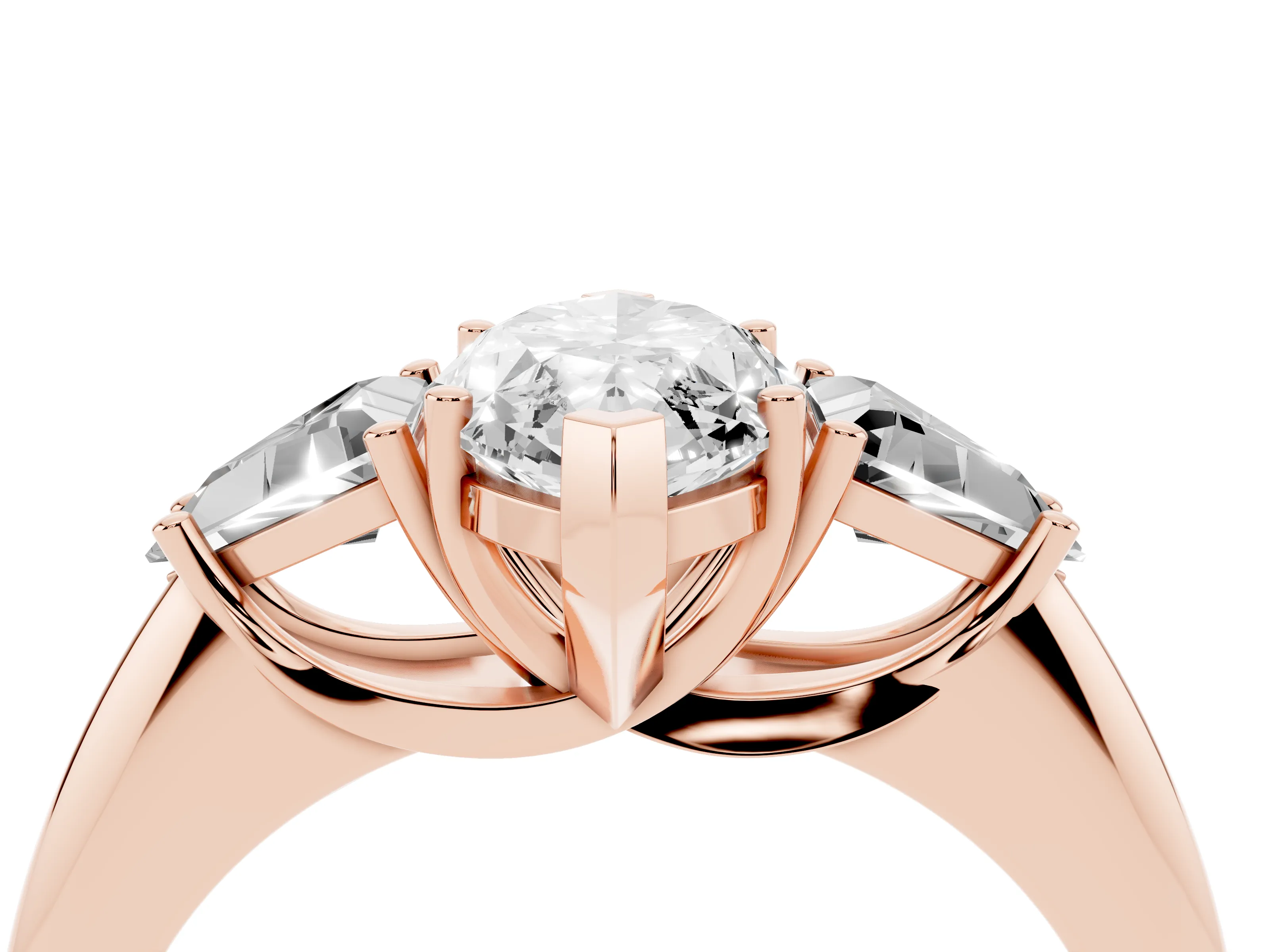 Marquise Cut Diamond Three-Stone Engagement Ring Set in Rose gold with Trillion Side Stones
