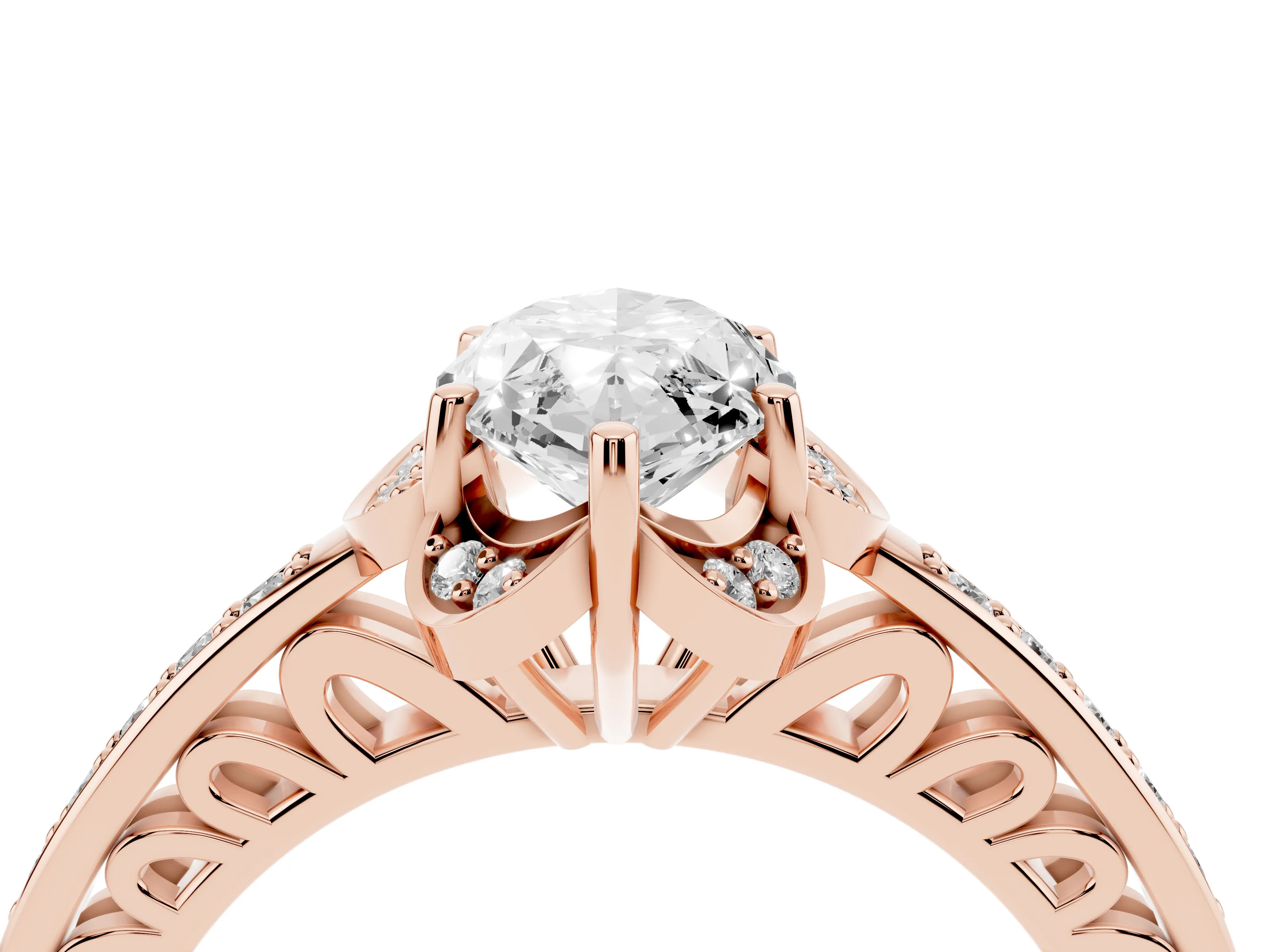 Marquise Cut Diamond Halo Ring Set in Rose gold with Channel Set Band and Prong Setting