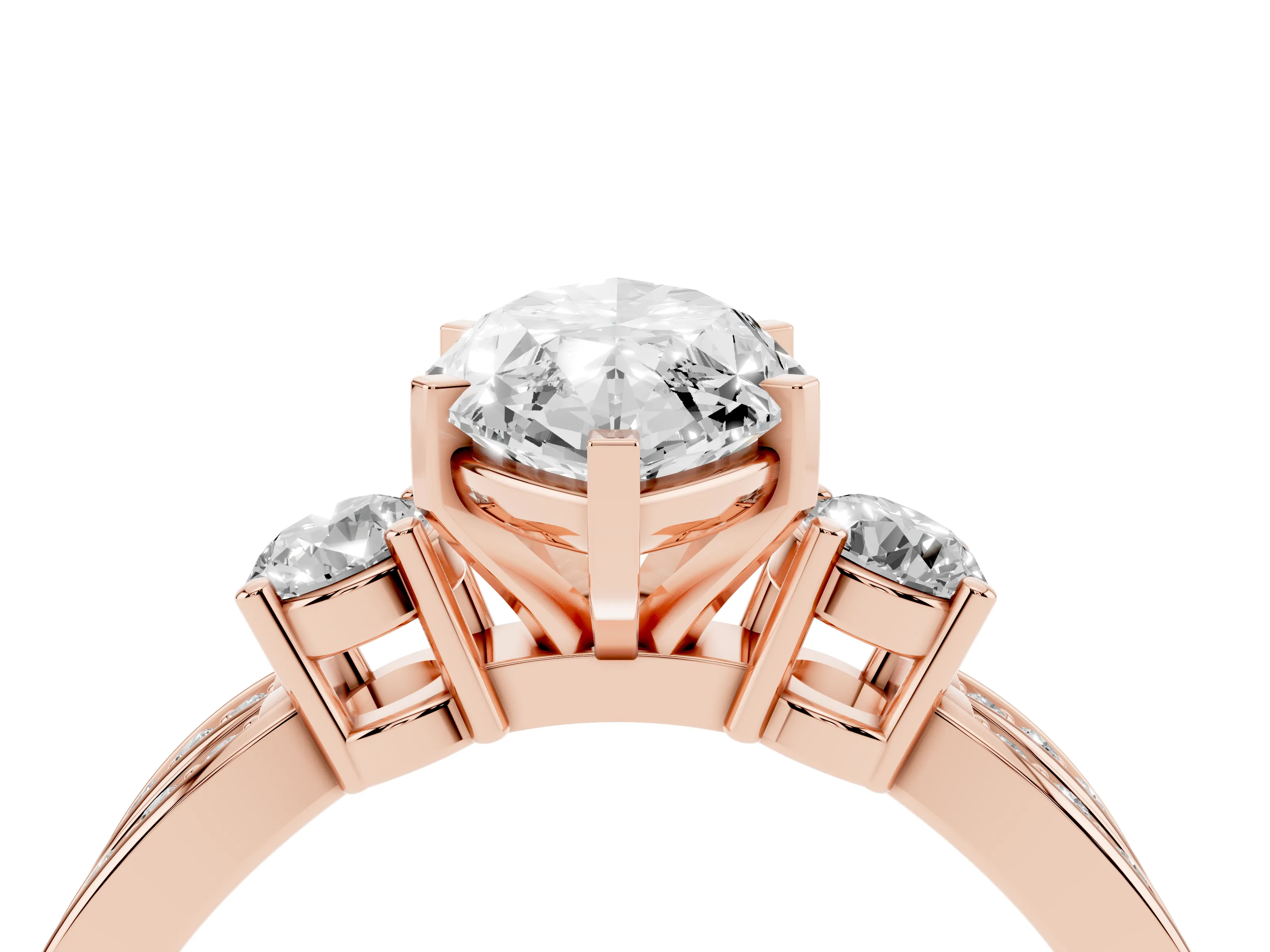 Three-Stone Marquise Cut Diamond Twist Band Ring Set in Rose gold with Pavé Accents and Prong Setting
