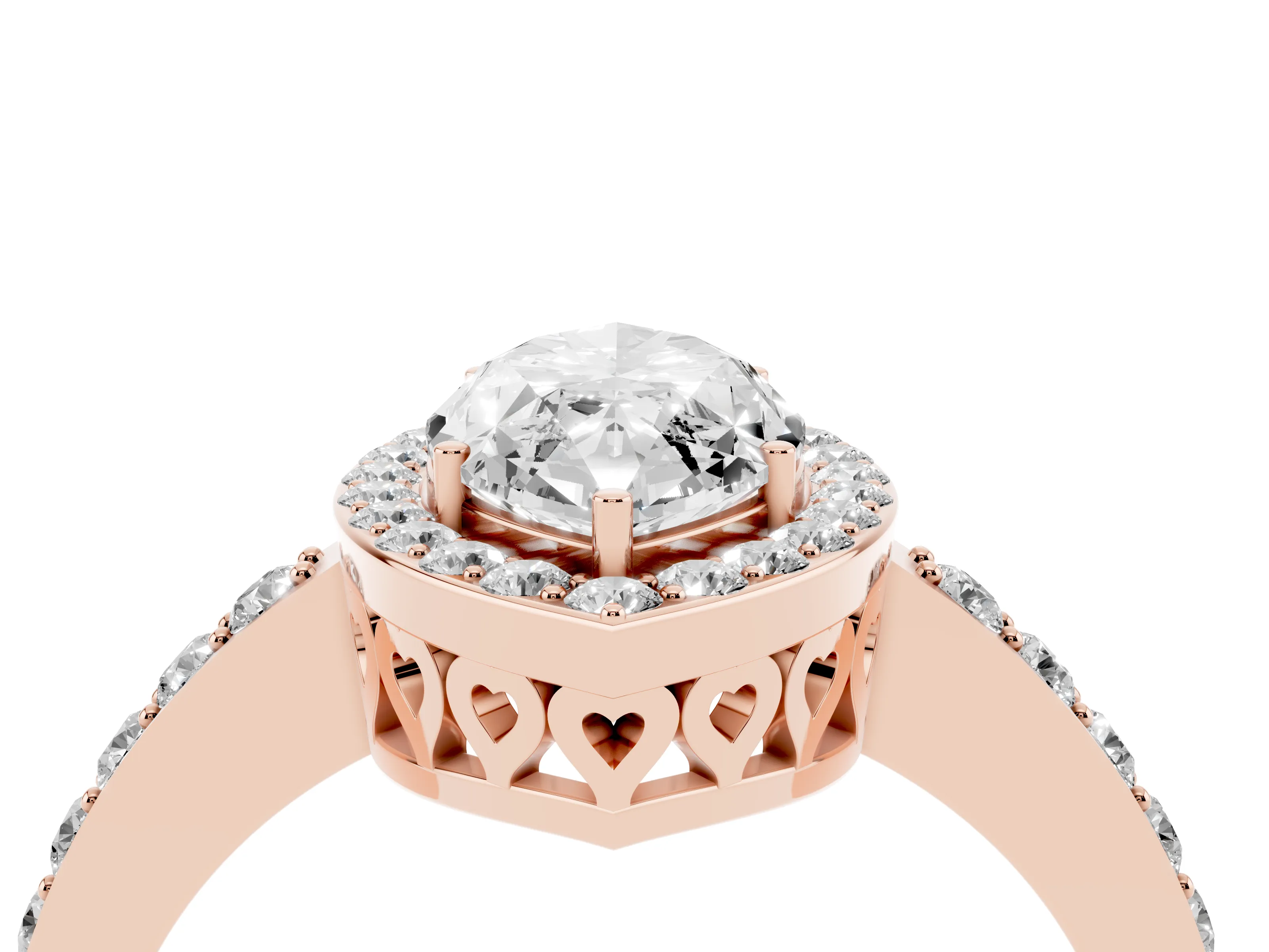 Marquise Cut Diamond Halo Ring Set in Rose gold with Pavé-Setting Band and Open Prong Center