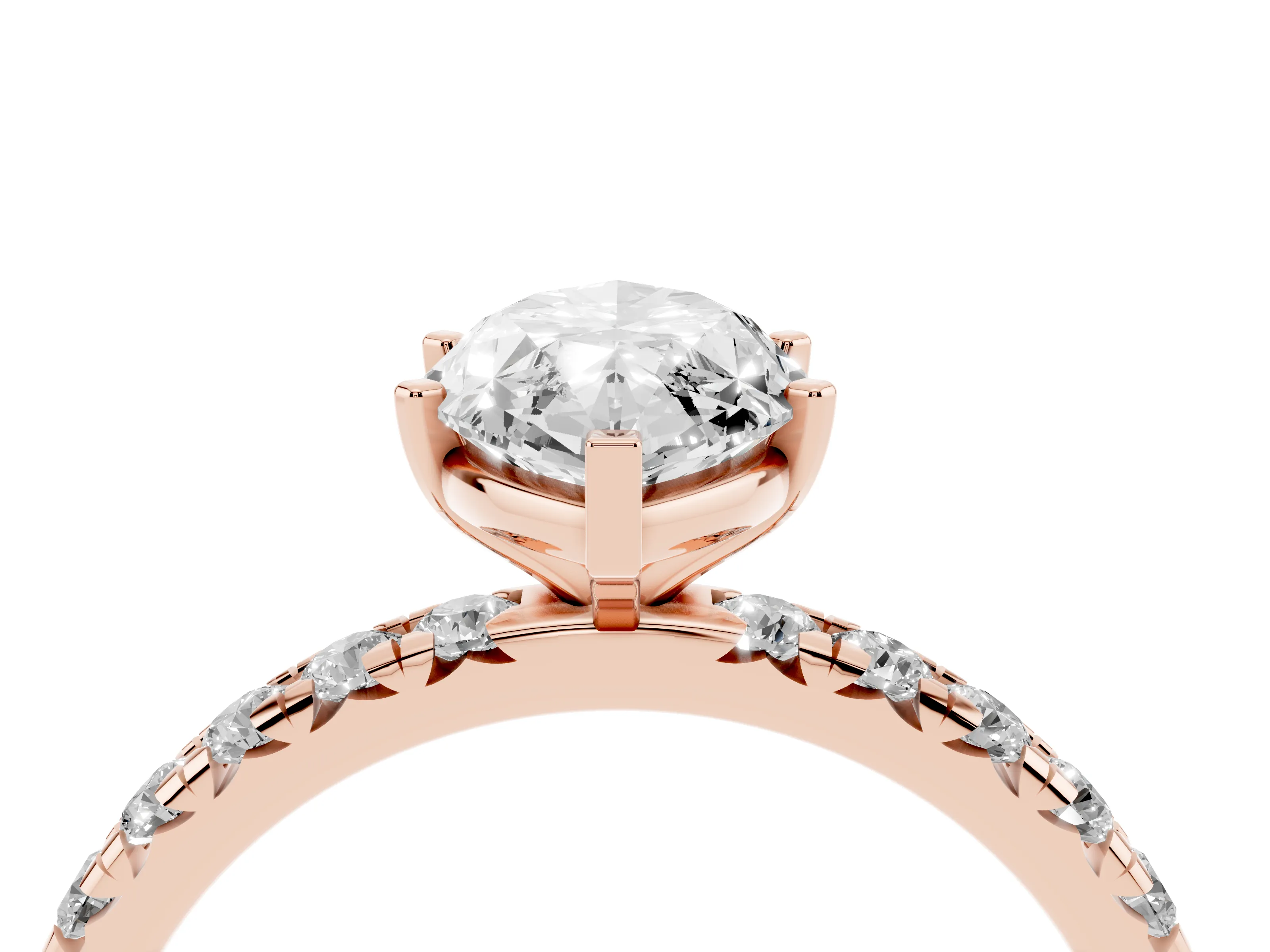 Marquise Cut Diamond Pavé Solitaire Ring Set in Rose gold with Round Band and Prong Setting