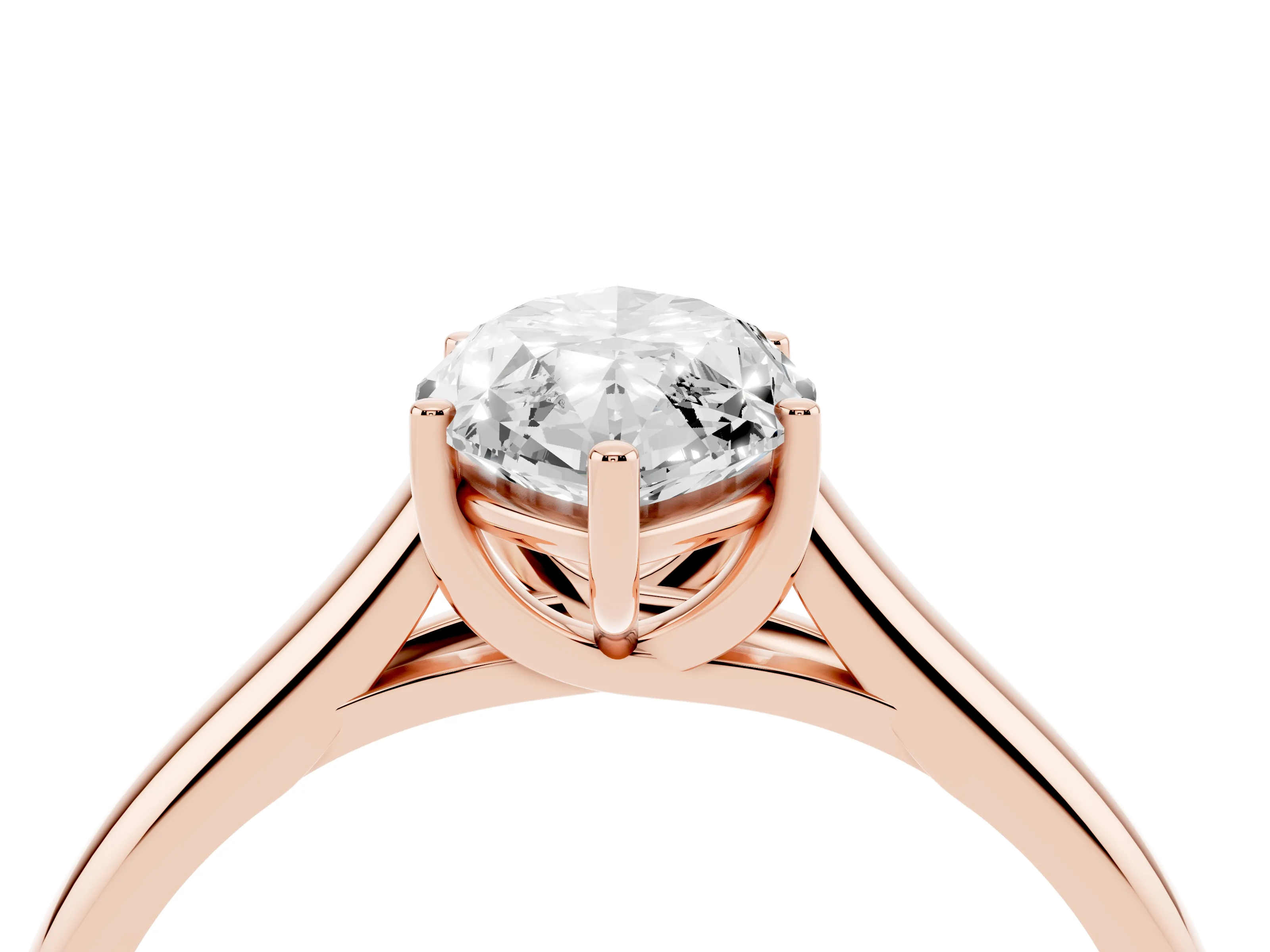 Marquise Cut Diamond Solitaire Engagement Ring Set in Rose gold with Subtly Tapered Band and Prong Setting