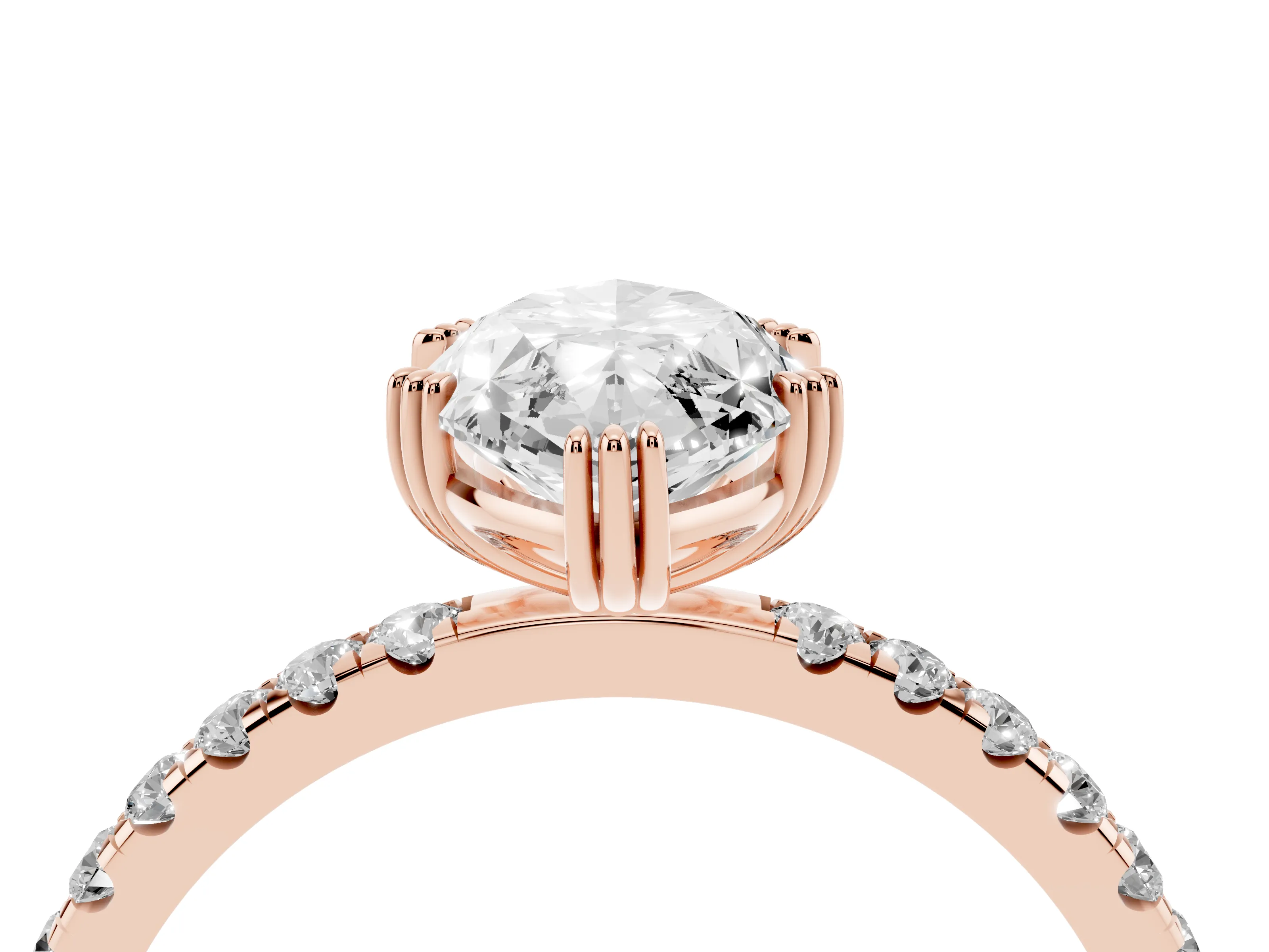Marquise Cut Diamond Brilliant Solitaire Set in Rose gold with Pavé Band and Claw Prong Setting