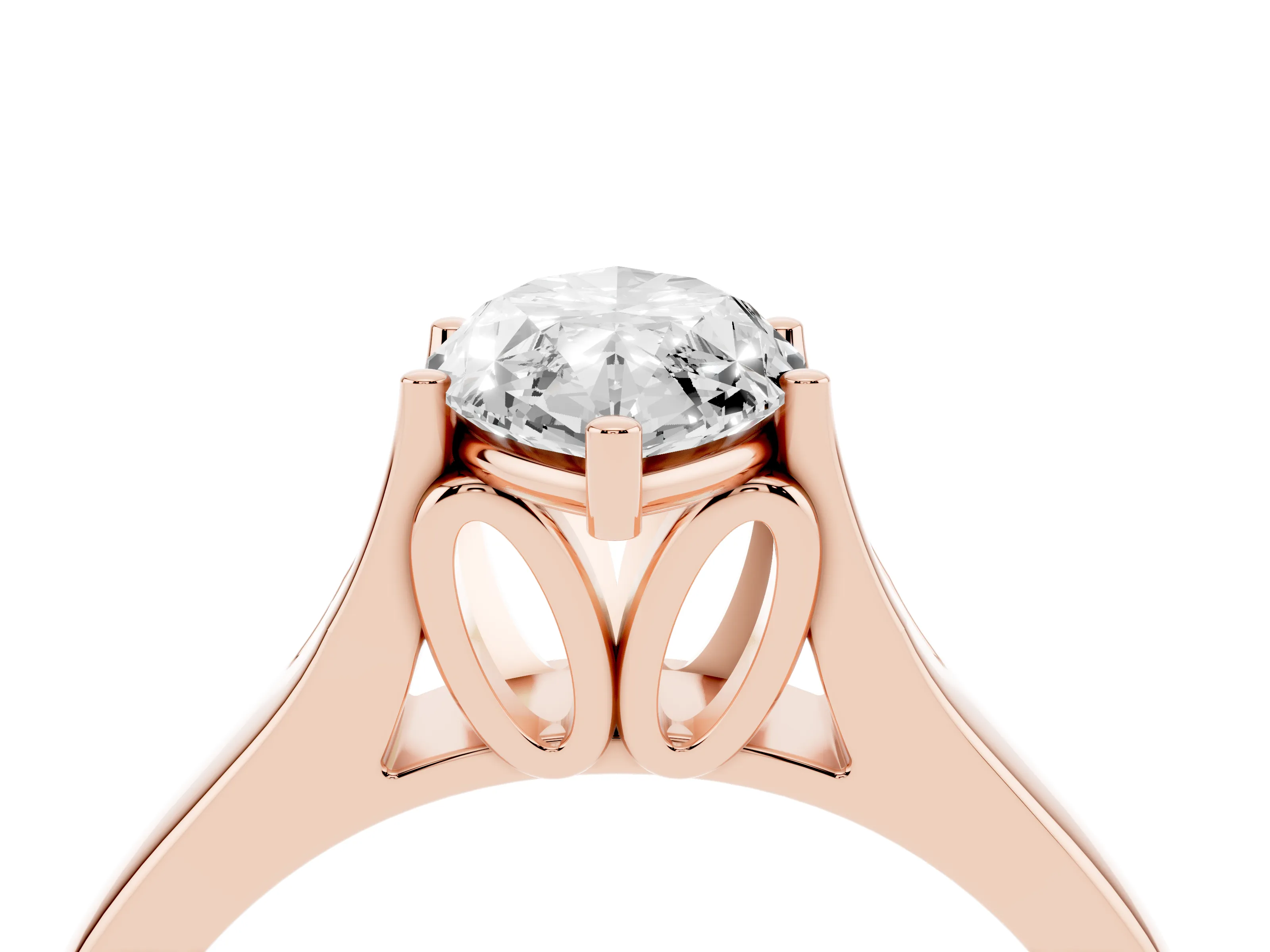Marquise Cut Diamond Solitaire Ring Set in Rose gold with Arched Cathedral Band and Prong Setting