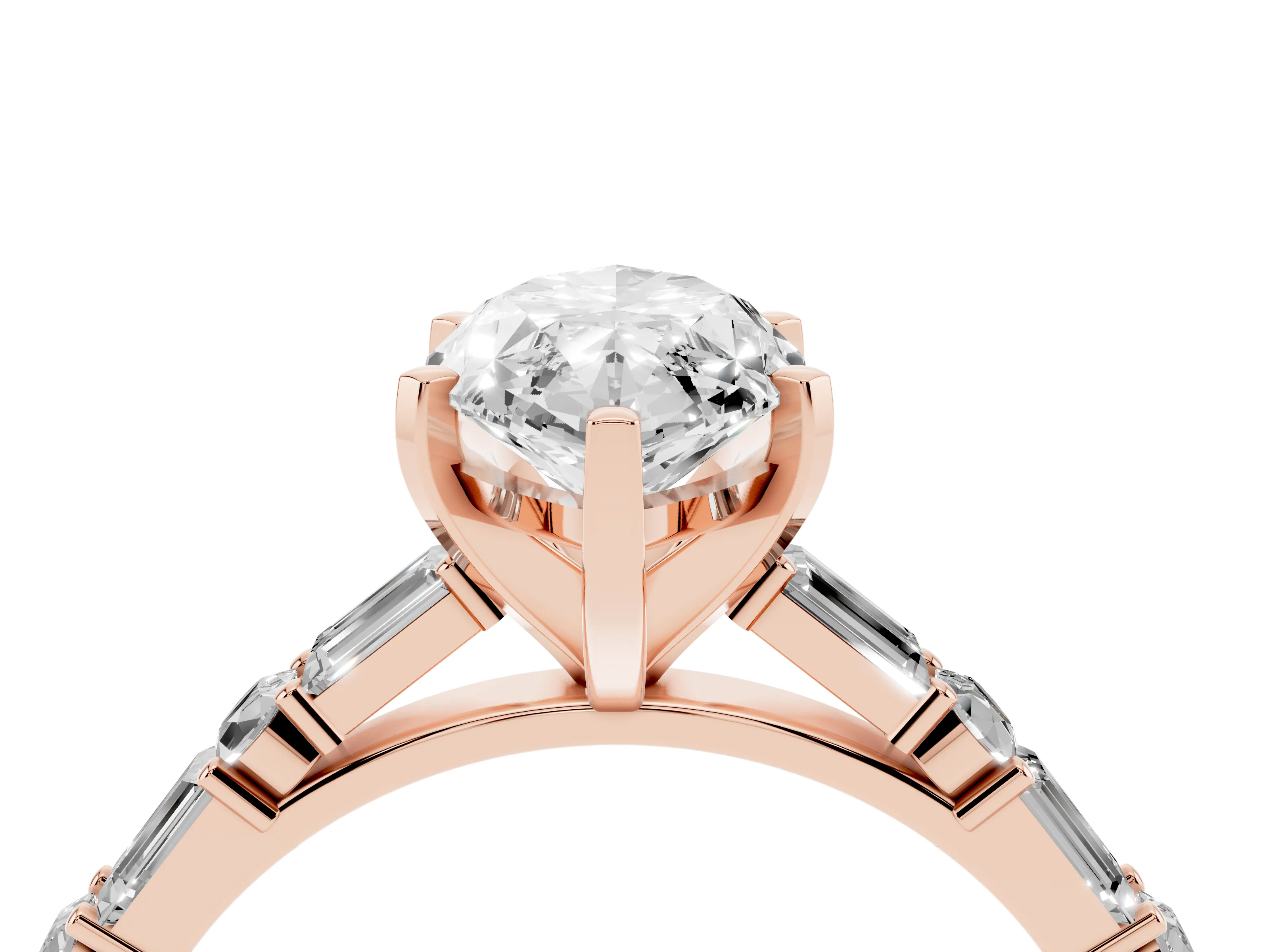 Marquise Cut Diamond Solitaire Set in Rose gold with Side Baguettes and Channel Set Band