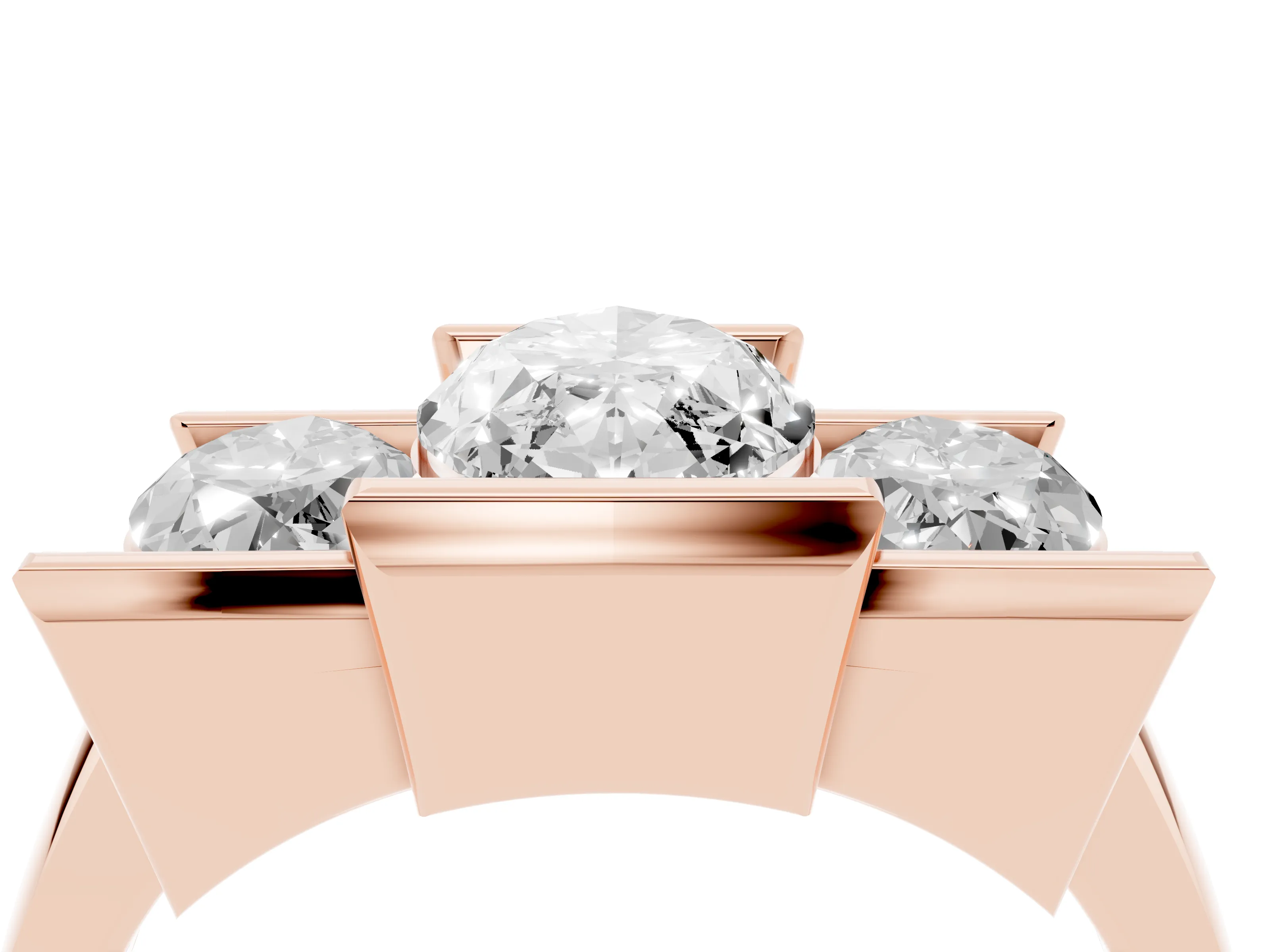 Marquise Cut Diamond Three-Stone Channel Set Ring Set in Rose gold with Smooth Polished Band