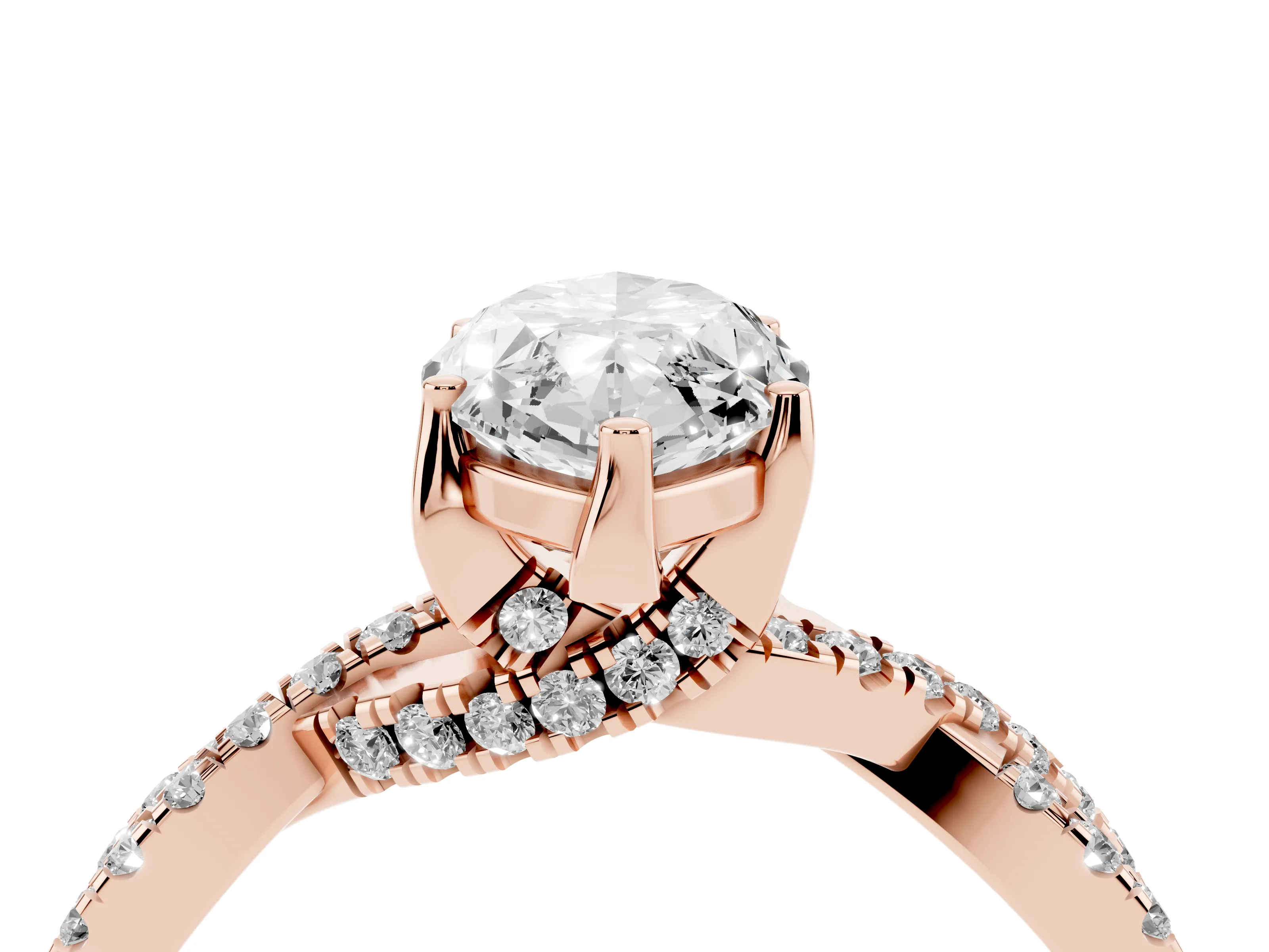 Marquise Cut Diamond Twist Pavé Solitaire Engagement Ring Set in Rose gold with Prong Setting