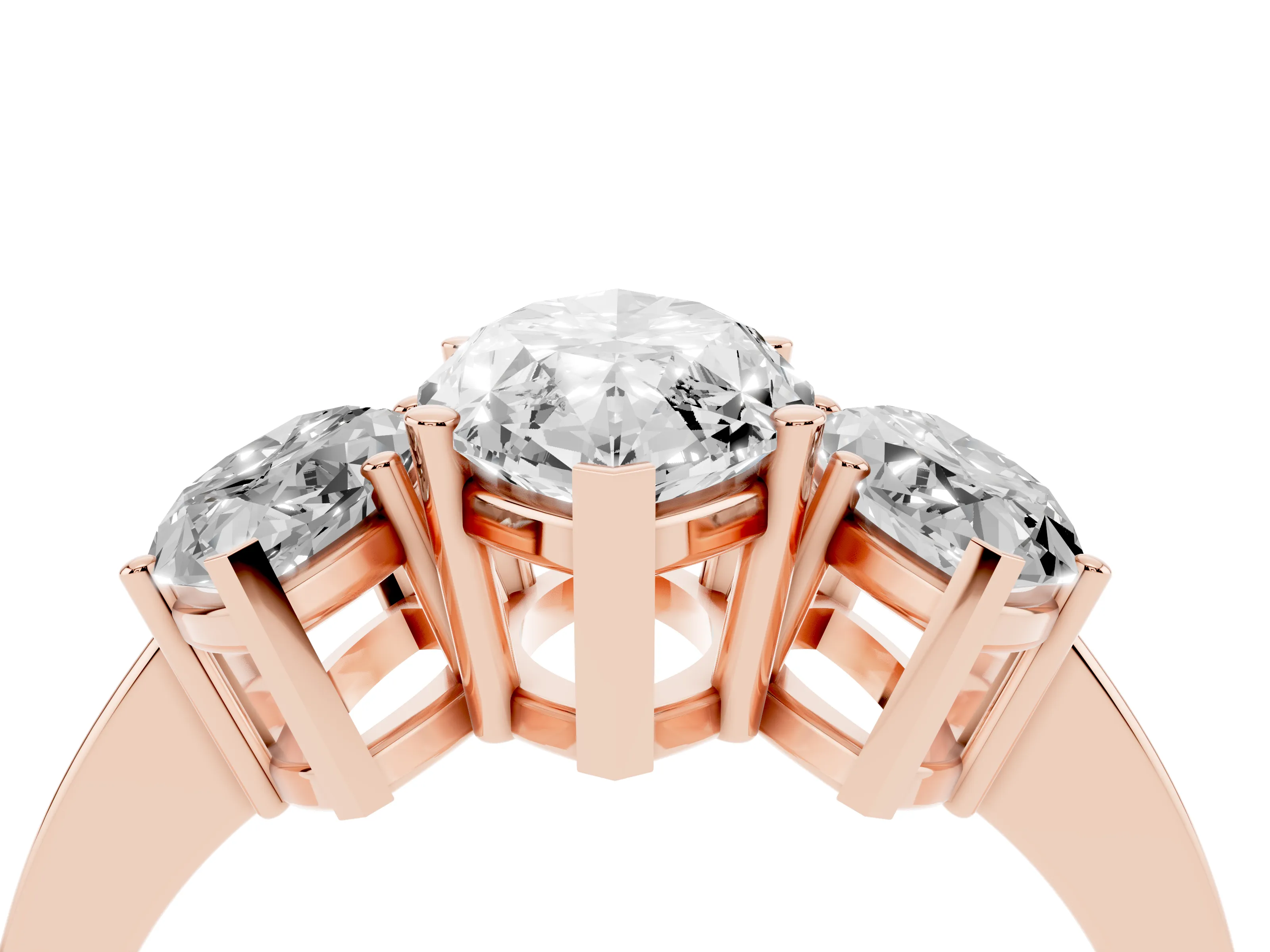 Marquise Cut Diamond Three-Stone Engagement Ring Set in Rose gold with Flat Band