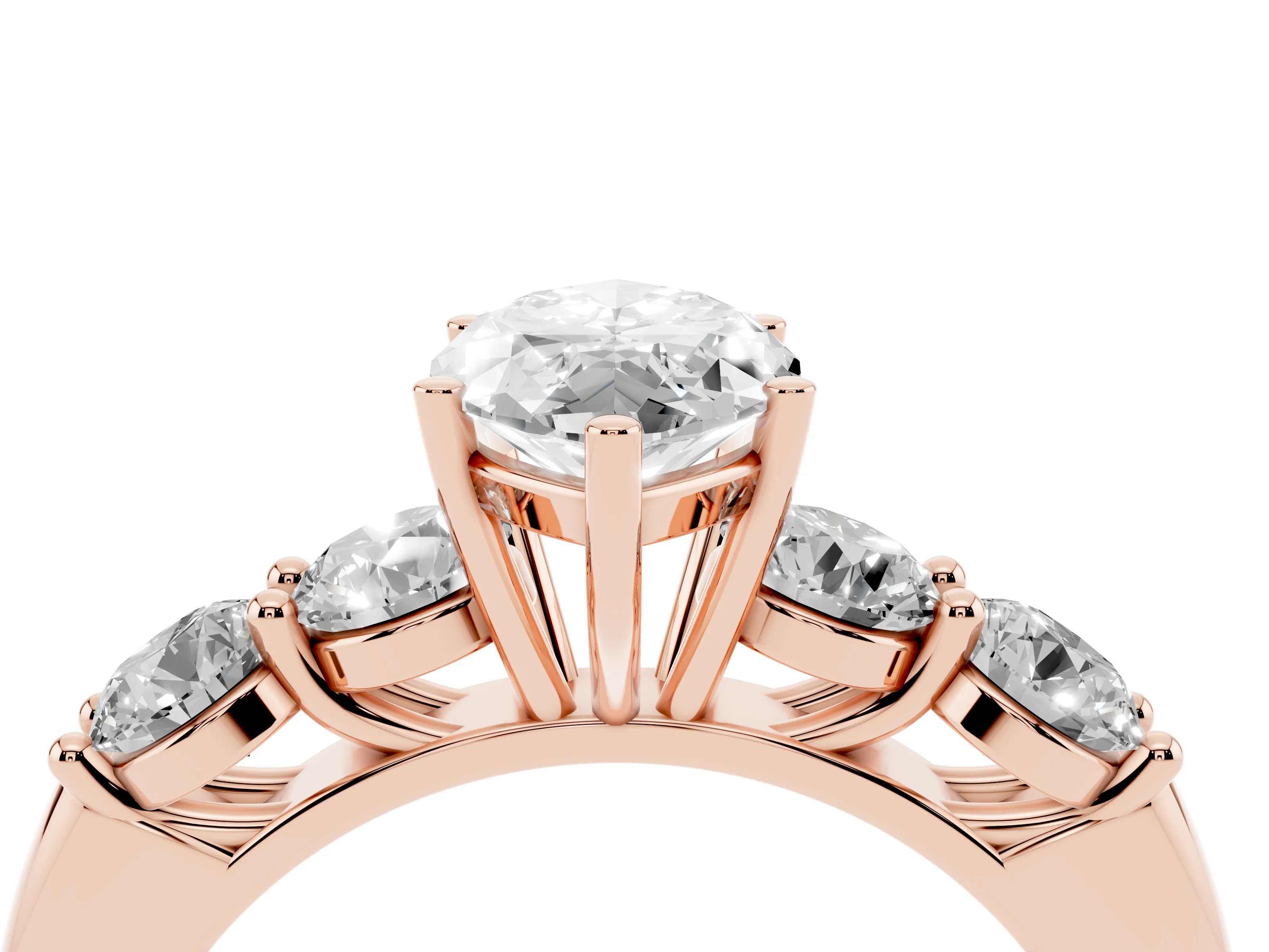 Marquise Cut Diamond Five-Stone Prong Set Ring Set in Rose gold with Classic Band