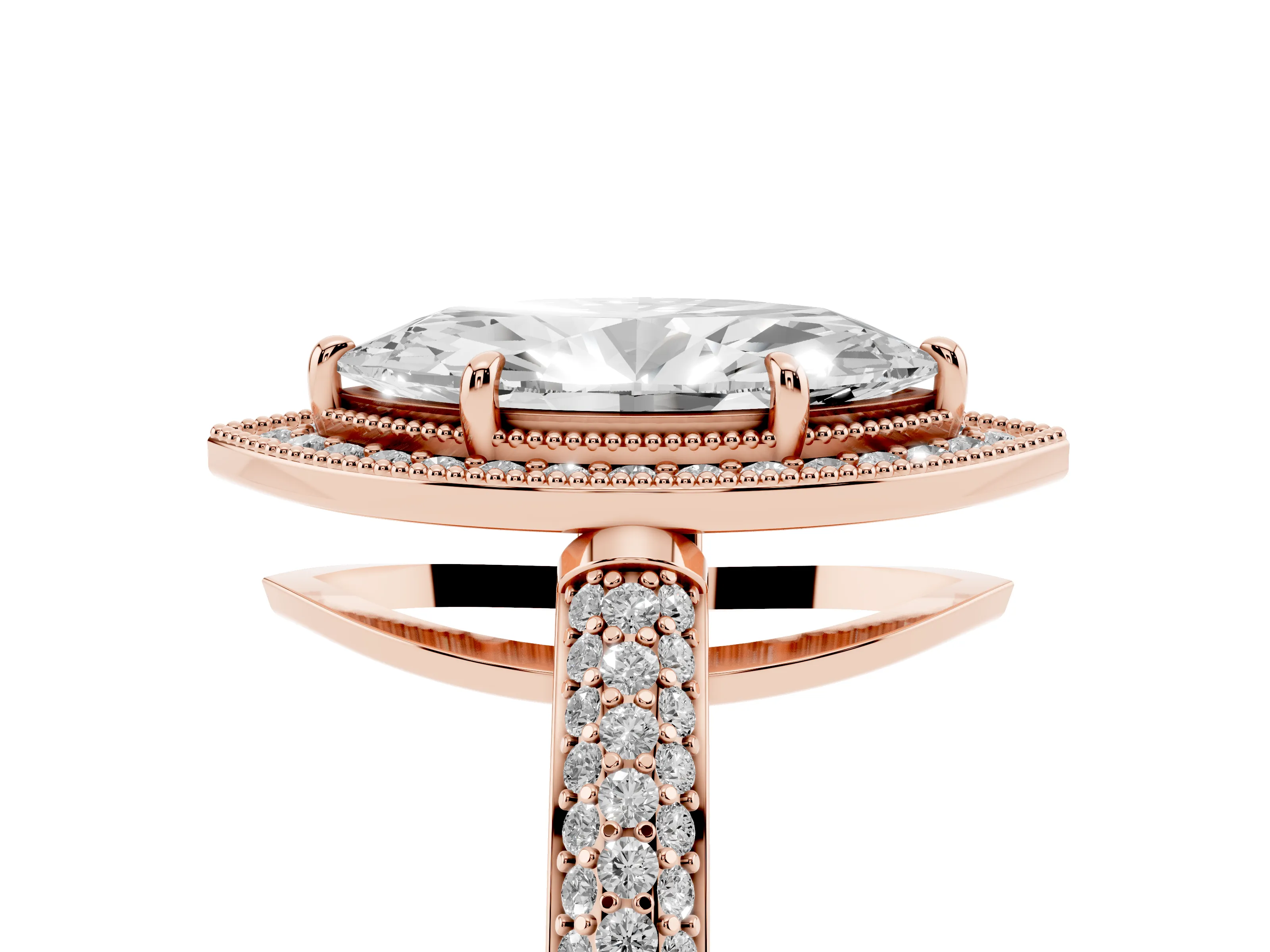 Marquise Cut Diamond Halo Pavé Band Set in Rose gold with Prong Setting