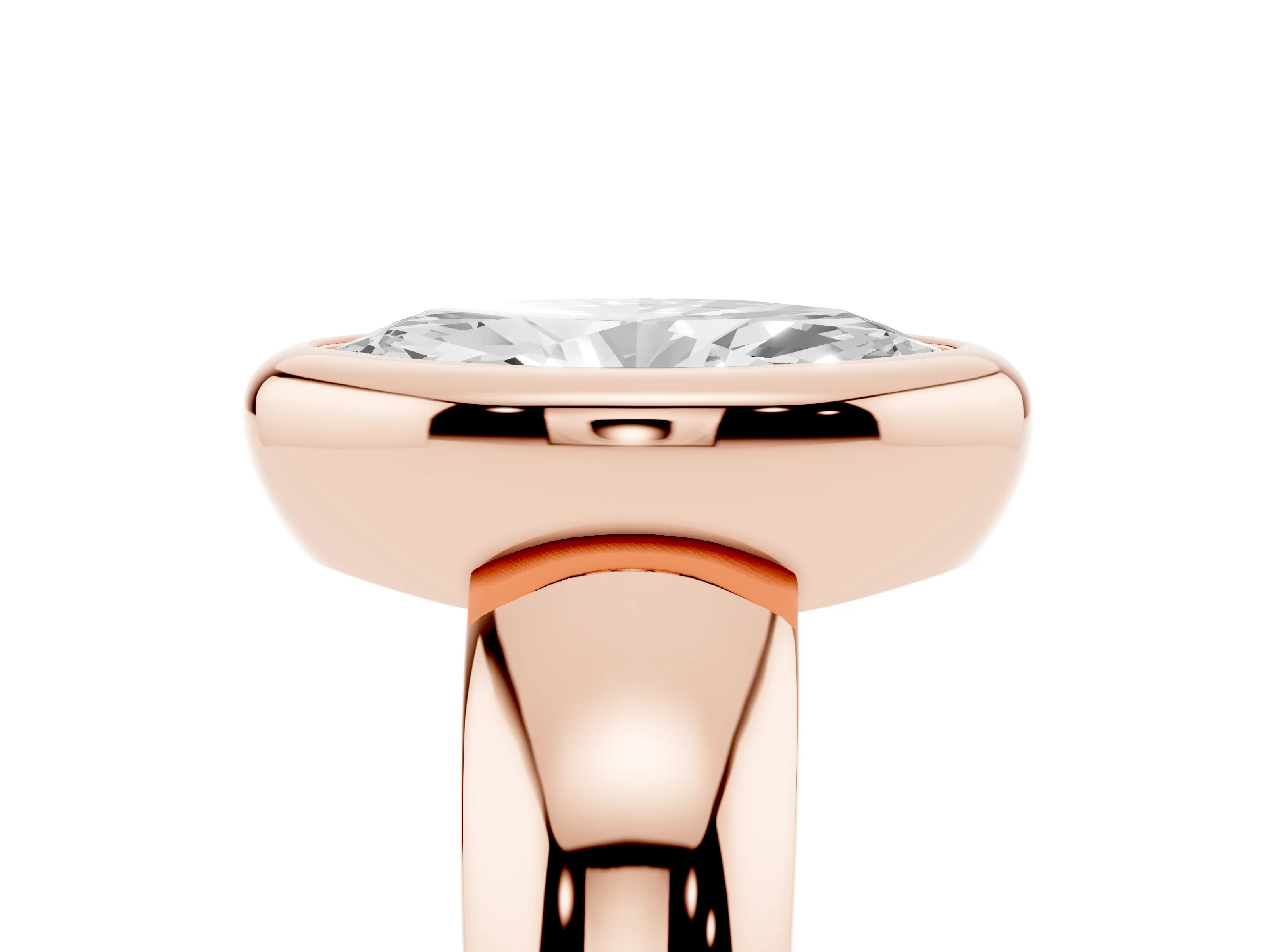 Bezel Set Marquise Cut Diamond Solitaire Ring Set in Rose gold with Wide Band