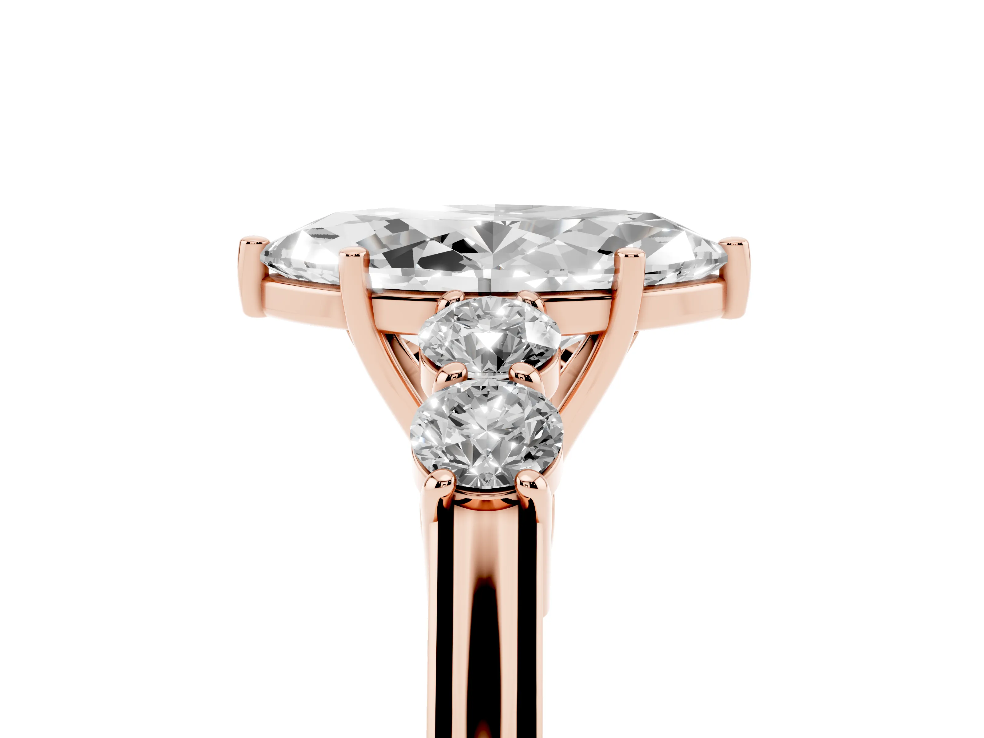 Marquise Cut Diamond Five-Stone Prong Set Band Ring Set in Rose gold with Polished Band